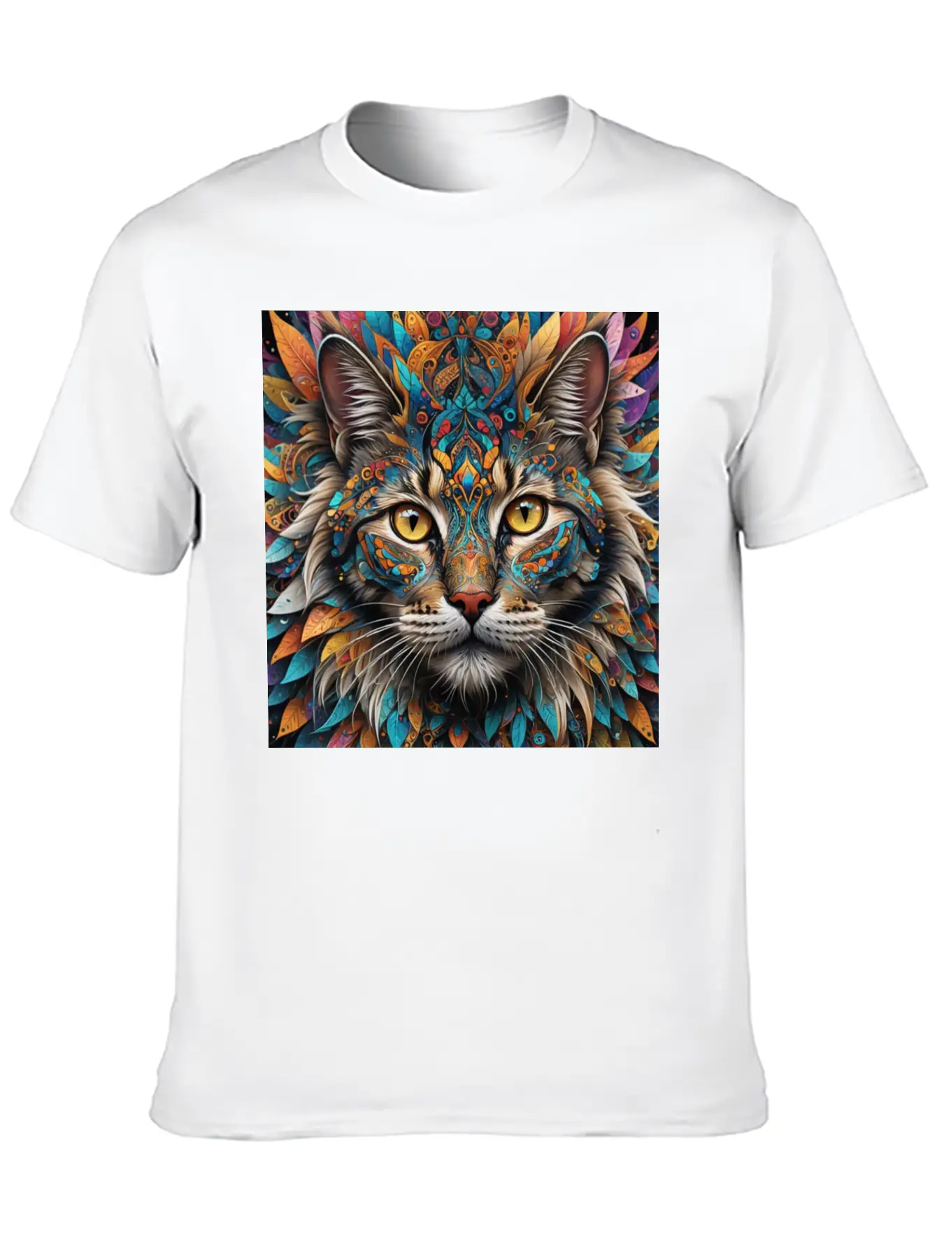 Face Of A Cat Remixed With A Pattern Design Unisex Short Sleeve Soft Cotton T-Shirt – Casual Everyday Wear