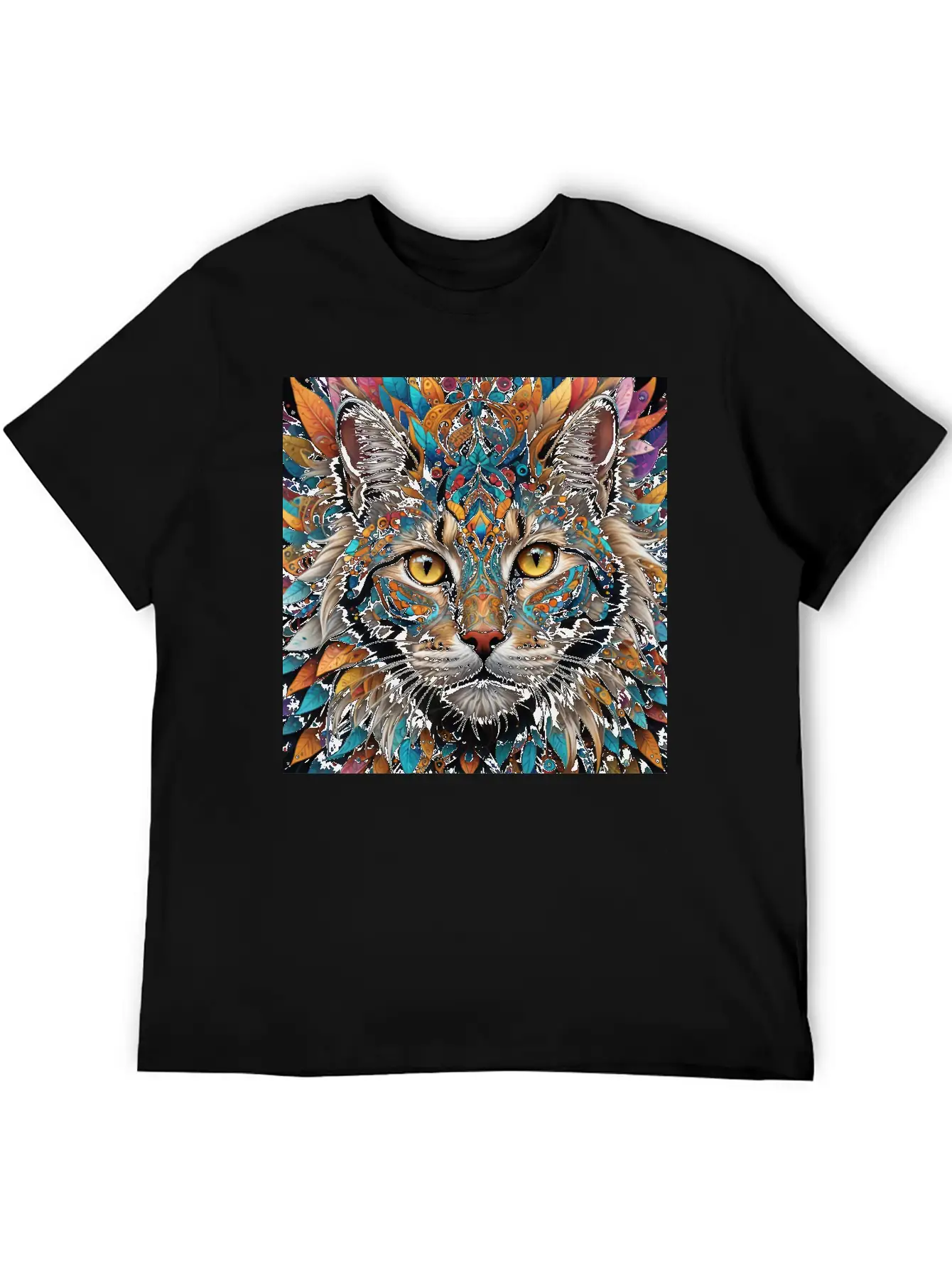Face Of A Cat Remixed With A Pattern Design Unisex Short Sleeve Soft Cotton T-Shirt – Casual Everyday Wear