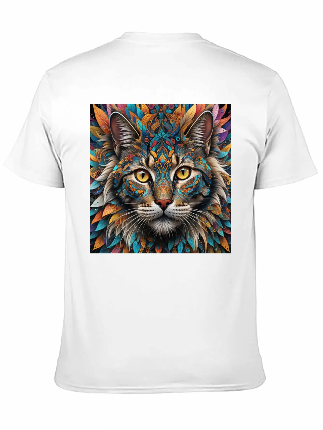 Face Of A Cat Remixed With A Pattern Design Unisex Short Sleeve Soft Cotton T-Shirt – Casual Everyday Wear