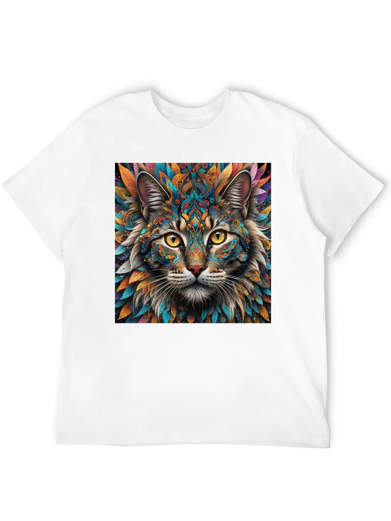 Face Of A Cat Remixed With A Pattern Design Unisex Short Sleeve Soft Cotton T-Shirt – Casual Everyday Wear