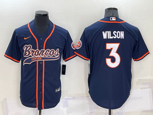 Men's Denver Broncos Russell Wilson #3 Navy Game Jerseys Joint Edition