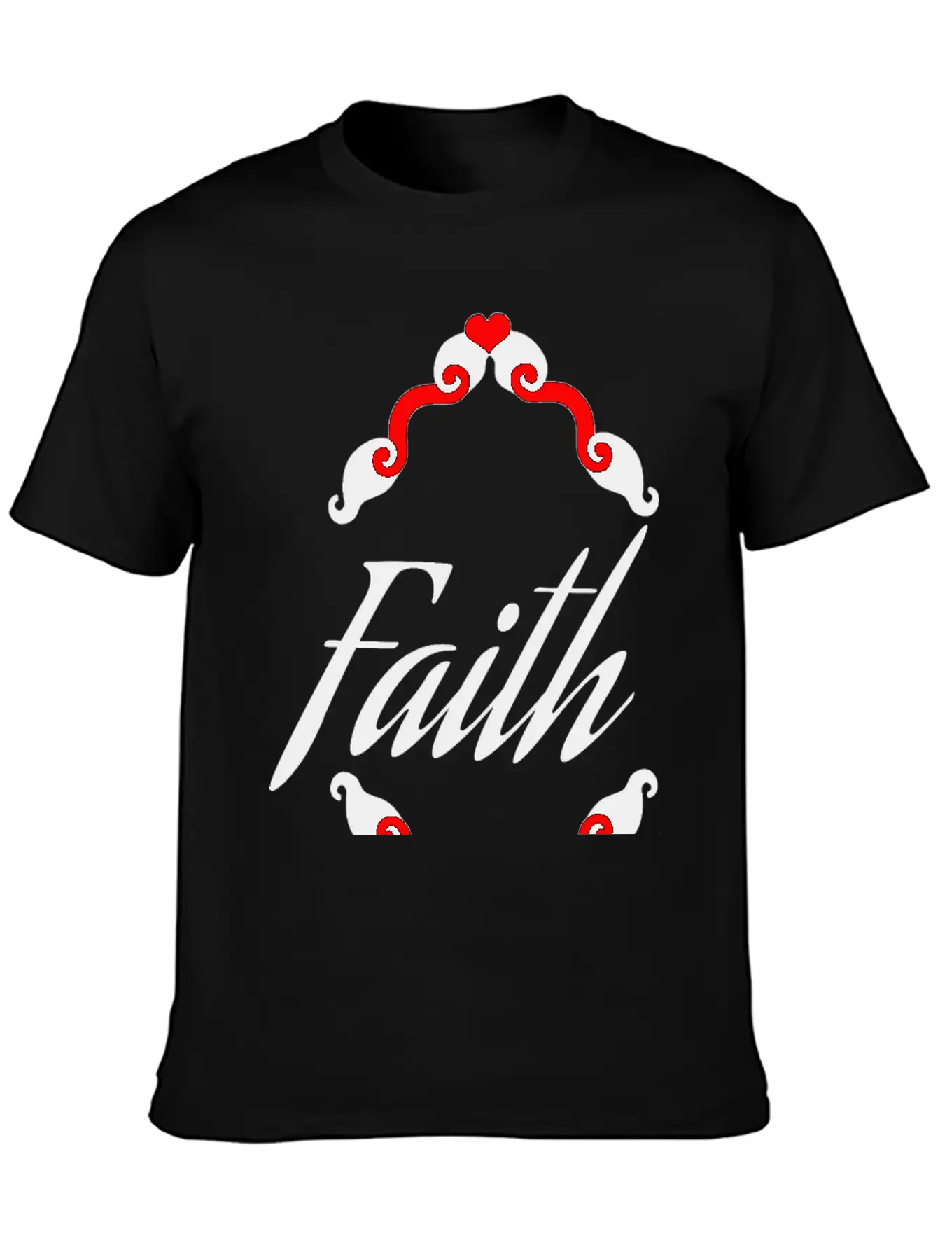 Faith In Black Cursive Diamond Heart Frame Unisex Short Sleeve Soft Cotton T-Shirt – Casual Everyday Wear