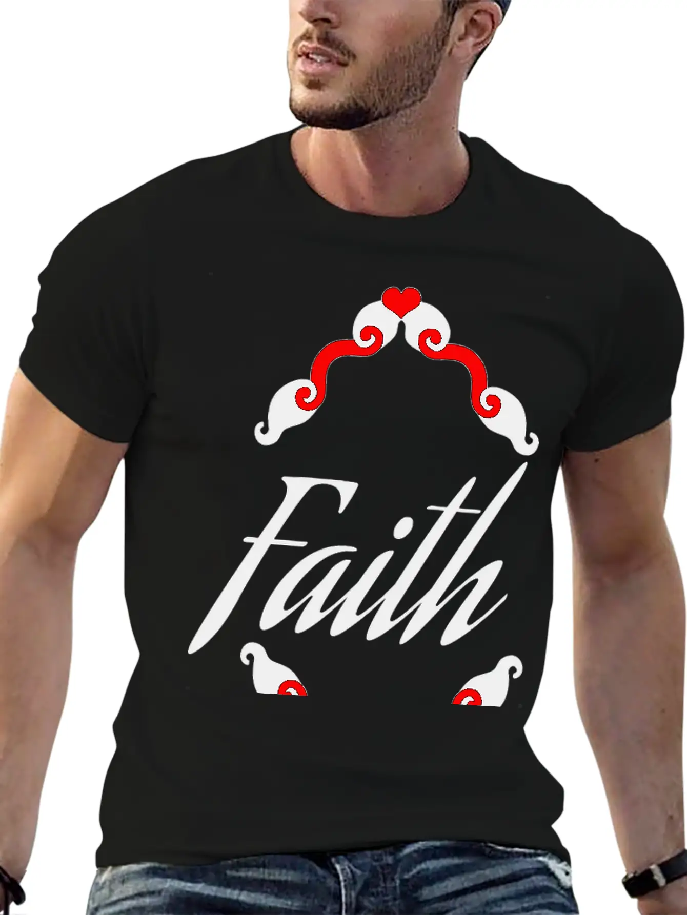 Faith In Black Cursive Diamond Heart Frame Unisex Short Sleeve Soft Cotton T-Shirt – Casual Everyday Wear