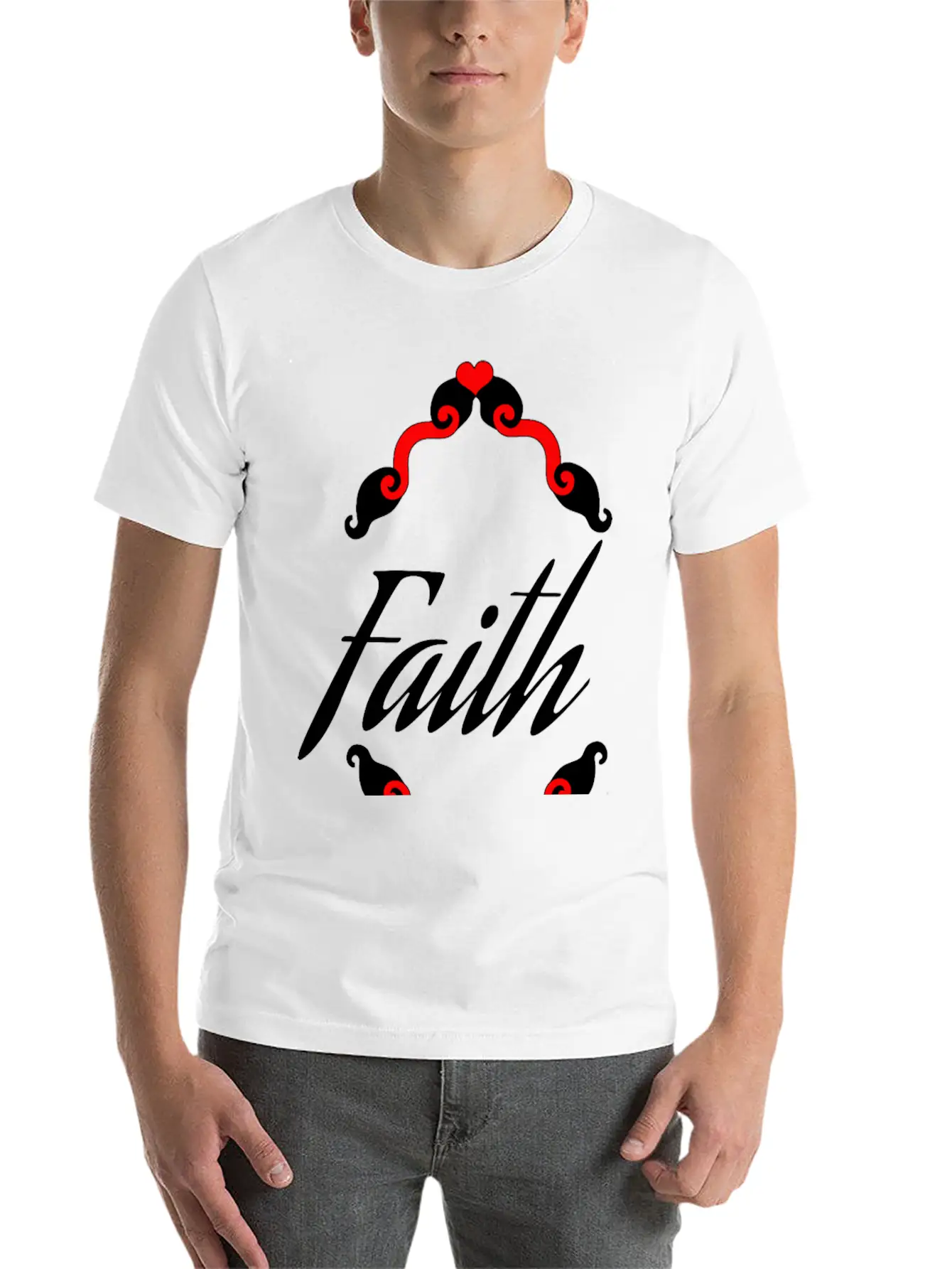 Faith In Black Cursive Diamond Heart Frame Unisex Short Sleeve Soft Cotton T-Shirt – Casual Everyday Wear