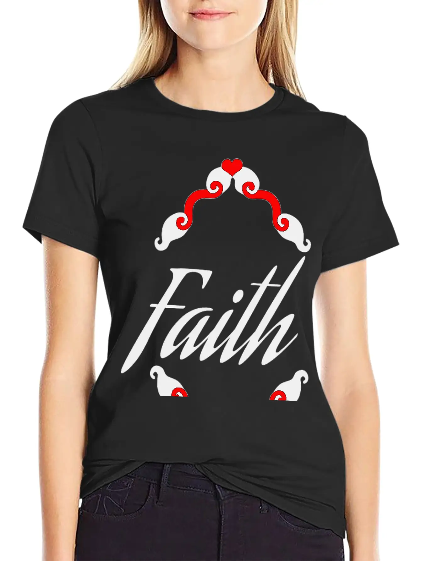Faith In Black Cursive Diamond Heart Frame Unisex Short Sleeve Soft Cotton T-Shirt – Casual Everyday Wear