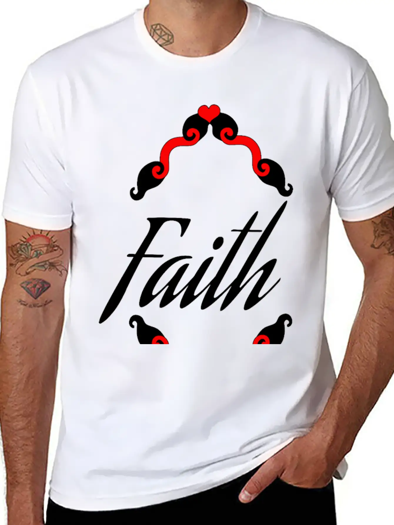 Faith In Black Cursive Diamond Heart Frame Unisex Short Sleeve Soft Cotton T-Shirt – Casual Everyday Wear
