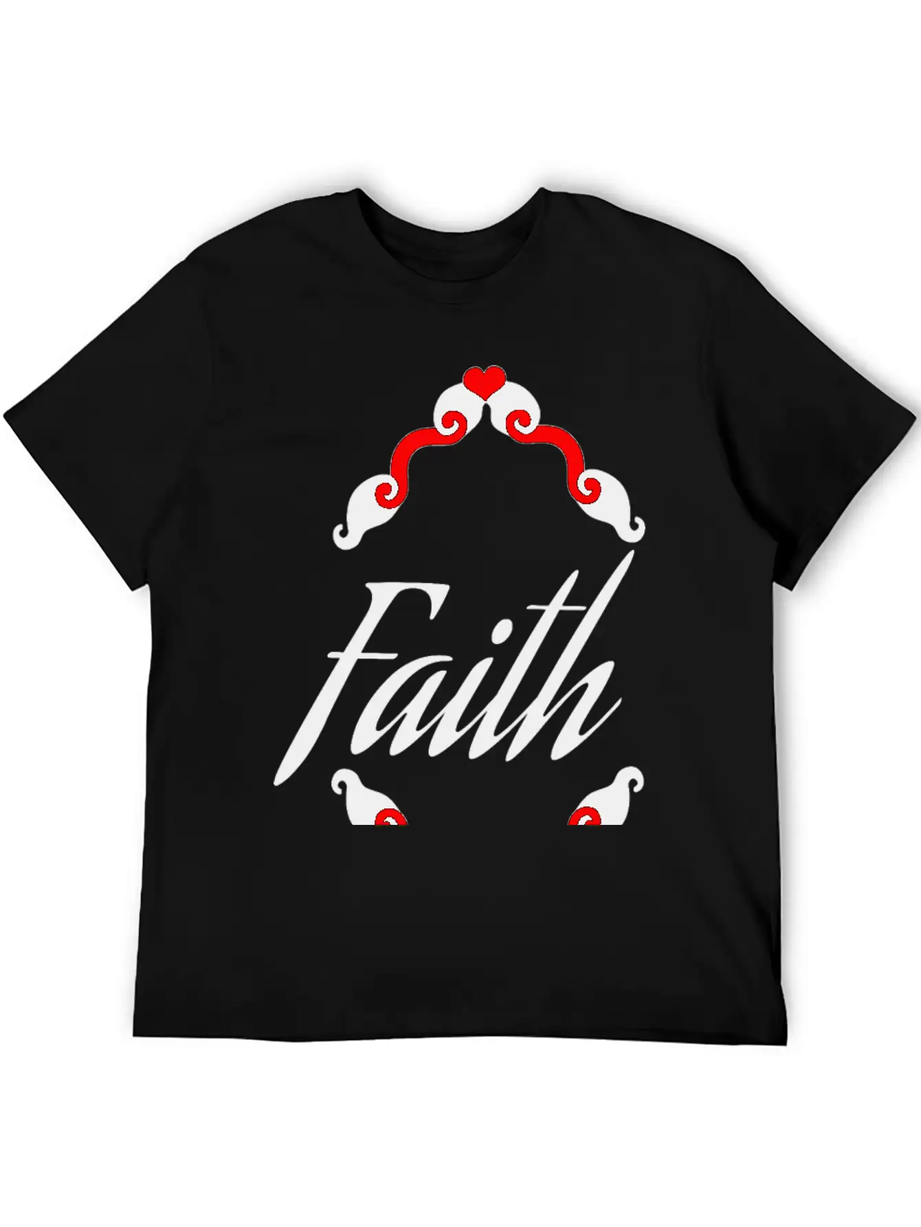 Faith In Black Cursive Diamond Heart Frame Unisex Short Sleeve Soft Cotton T-Shirt – Casual Everyday Wear