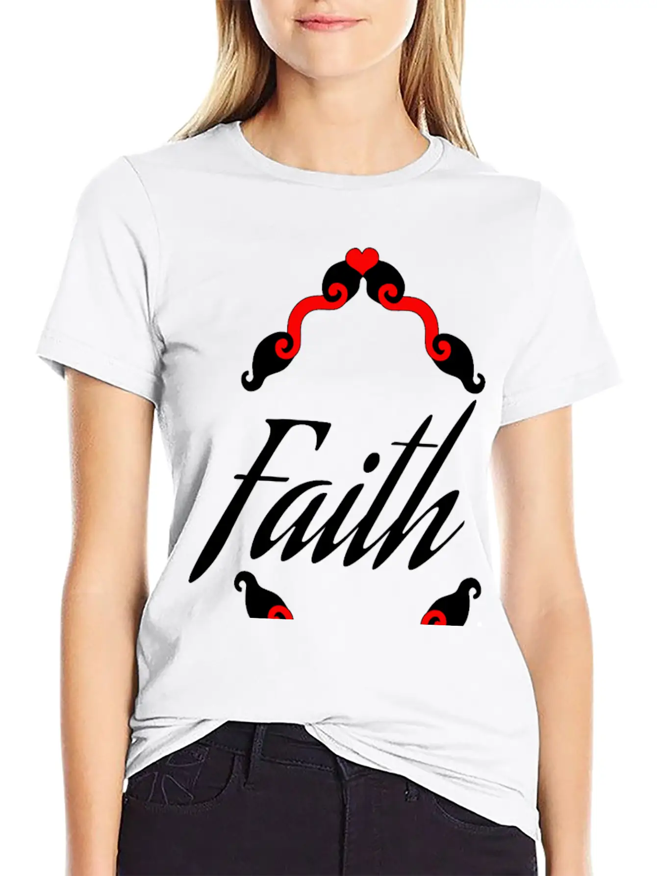 Faith In Black Cursive Diamond Heart Frame Unisex Short Sleeve Soft Cotton T-Shirt – Casual Everyday Wear