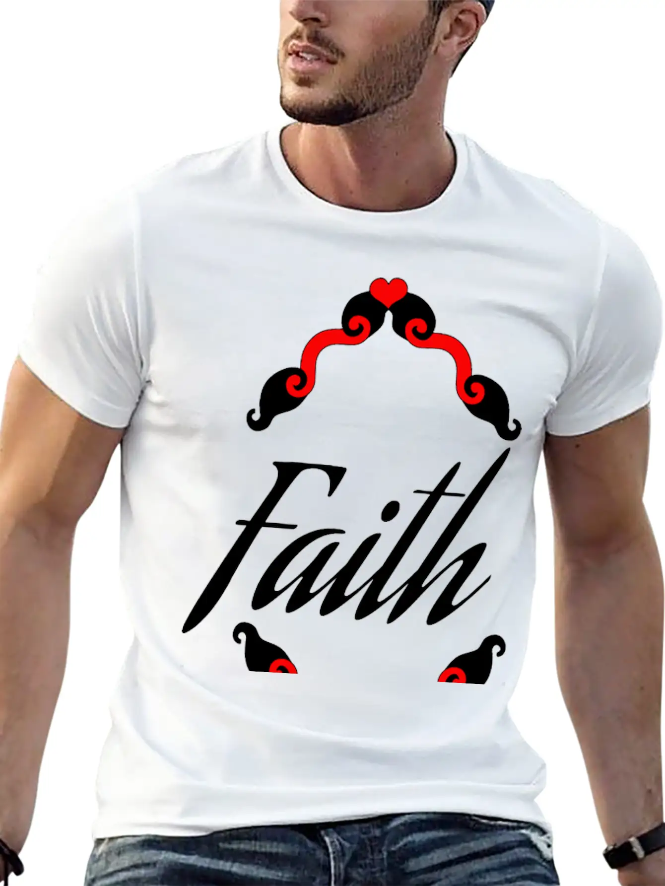 Faith In Black Cursive Diamond Heart Frame Unisex Short Sleeve Soft Cotton T-Shirt – Casual Everyday Wear
