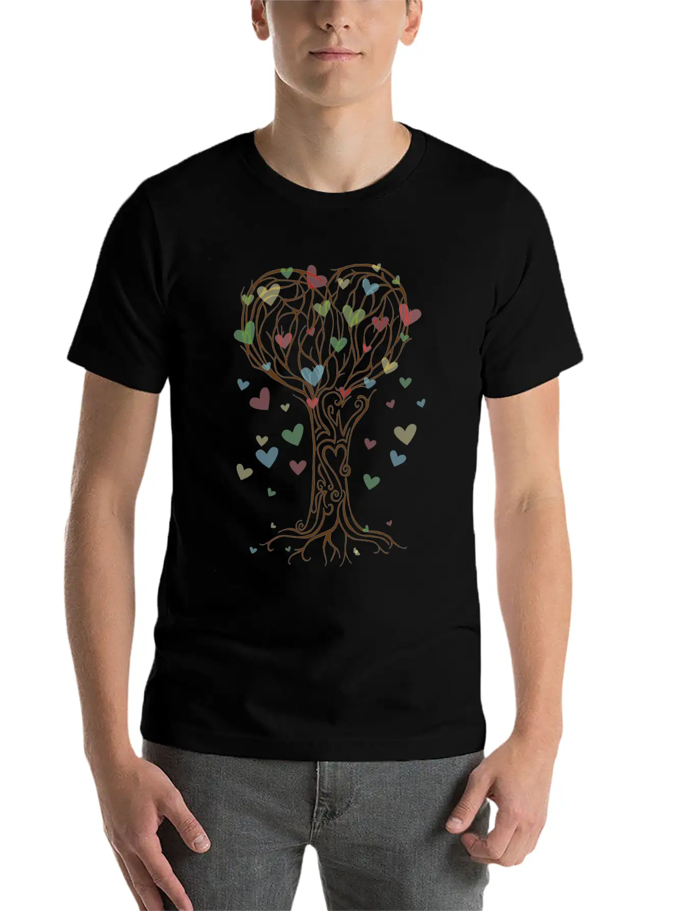 Falling Hearts Autumn Love Valentines Tree T-Shirt Unisex Short Sleeve Soft Cotton T-Shirt – Casual Everyday Wear