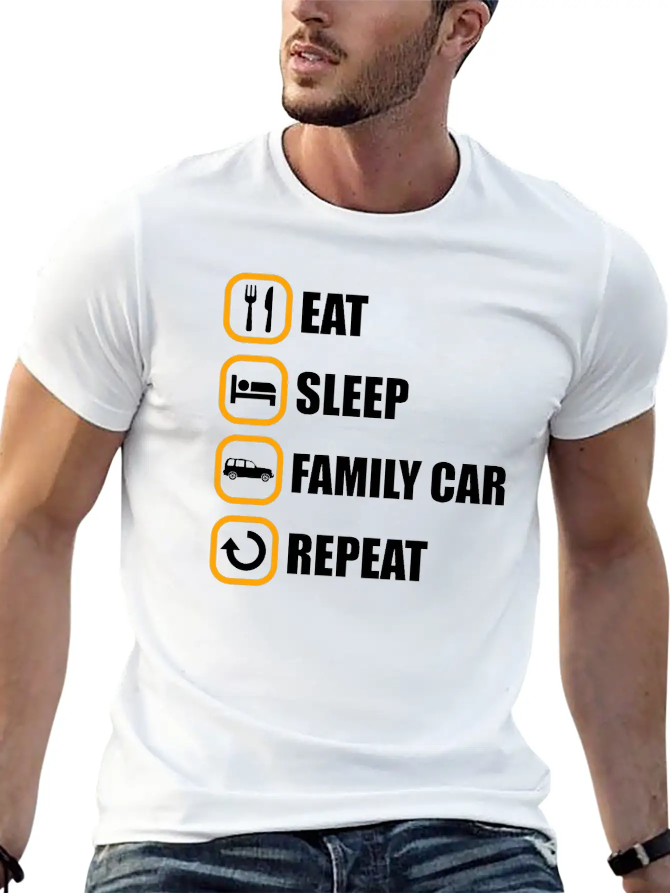 Familienauto Eat Sleep Repeat Comfortable Minimalist Graphic Tee – Summer Style Essential