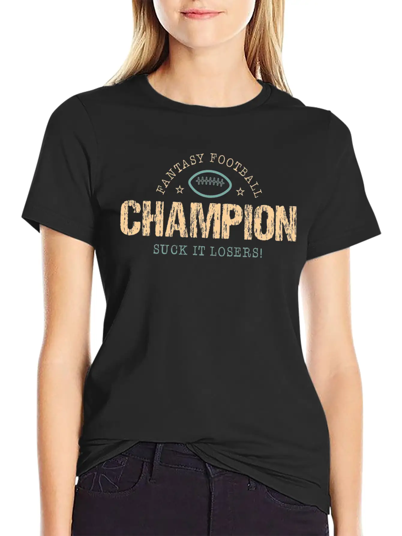 Fantasy Football Champion Suck It Losers Trophy Unisex Short Sleeve Soft Cotton T-Shirt – Casual Everyday Wear