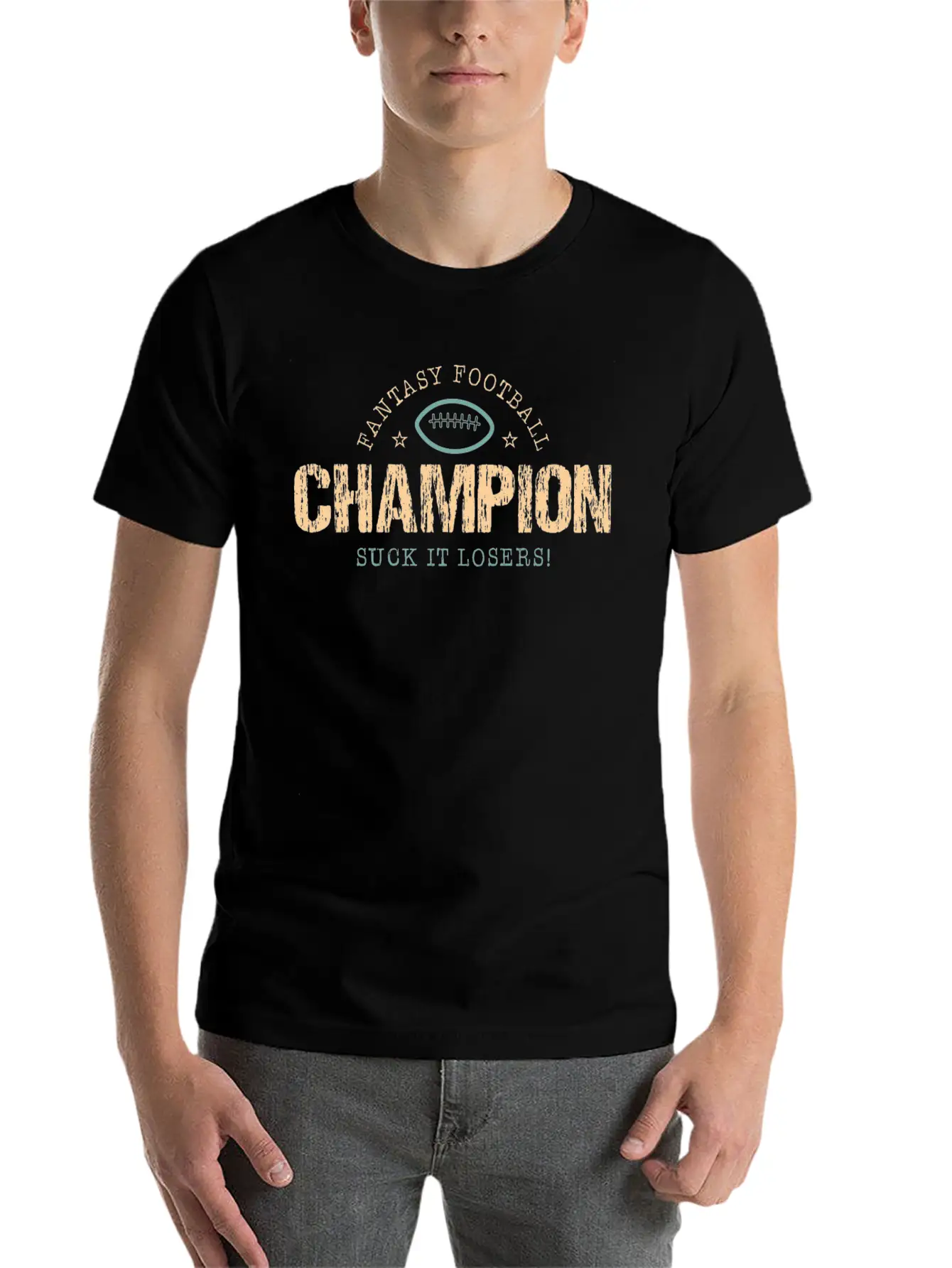 Fantasy Football Champion Suck It Losers Trophy Unisex Short Sleeve Soft Cotton T-Shirt – Casual Everyday Wear