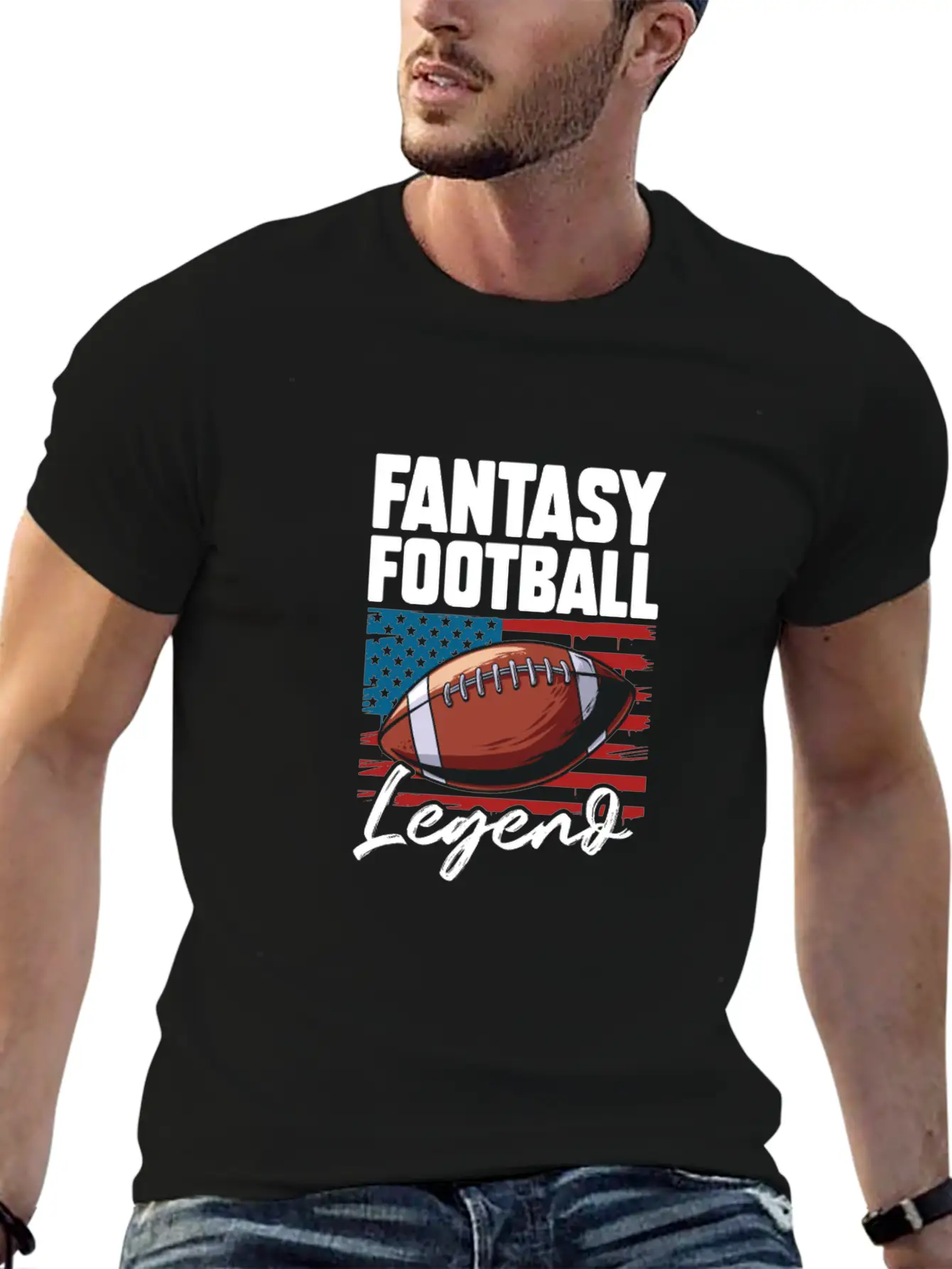 Fantasy Football Legend USA Flag Unisex Short Sleeve Soft Cotton T-Shirt – Casual Everyday Wear