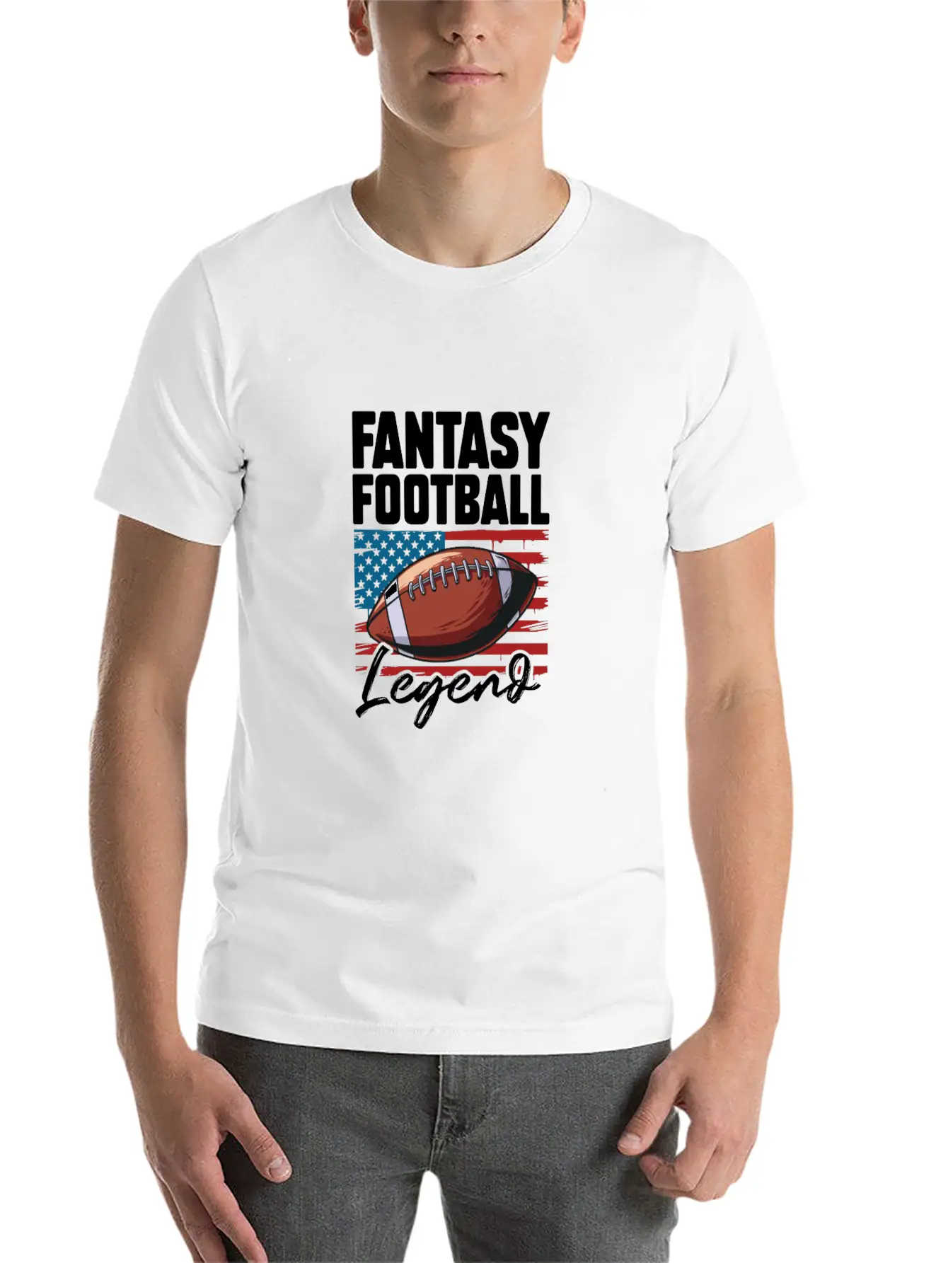Fantasy Football Legend USA Flag Unisex Short Sleeve Soft Cotton T-Shirt – Casual Everyday Wear