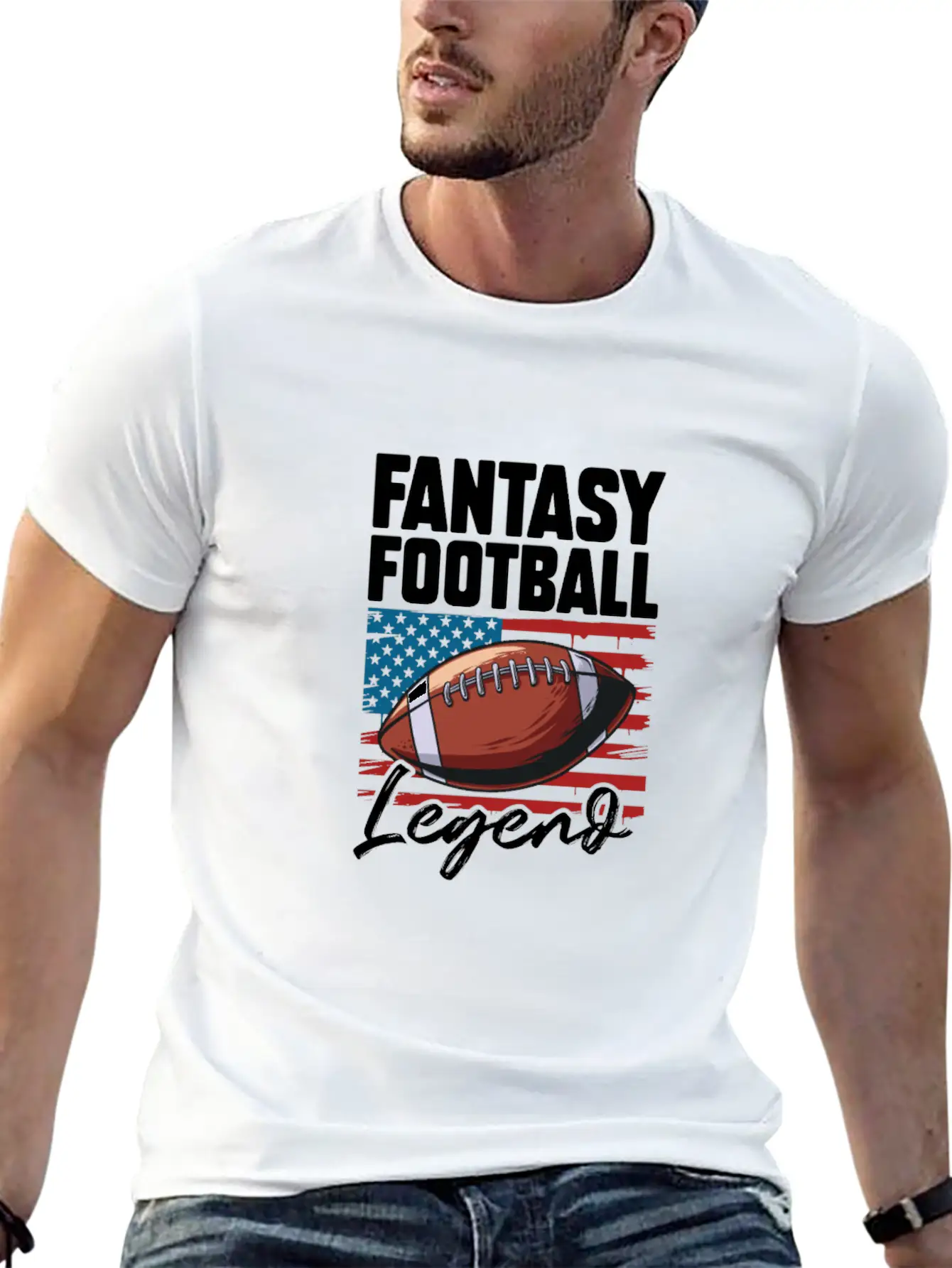 Fantasy Football Legend USA Flag Unisex Short Sleeve Soft Cotton T-Shirt – Casual Everyday Wear
