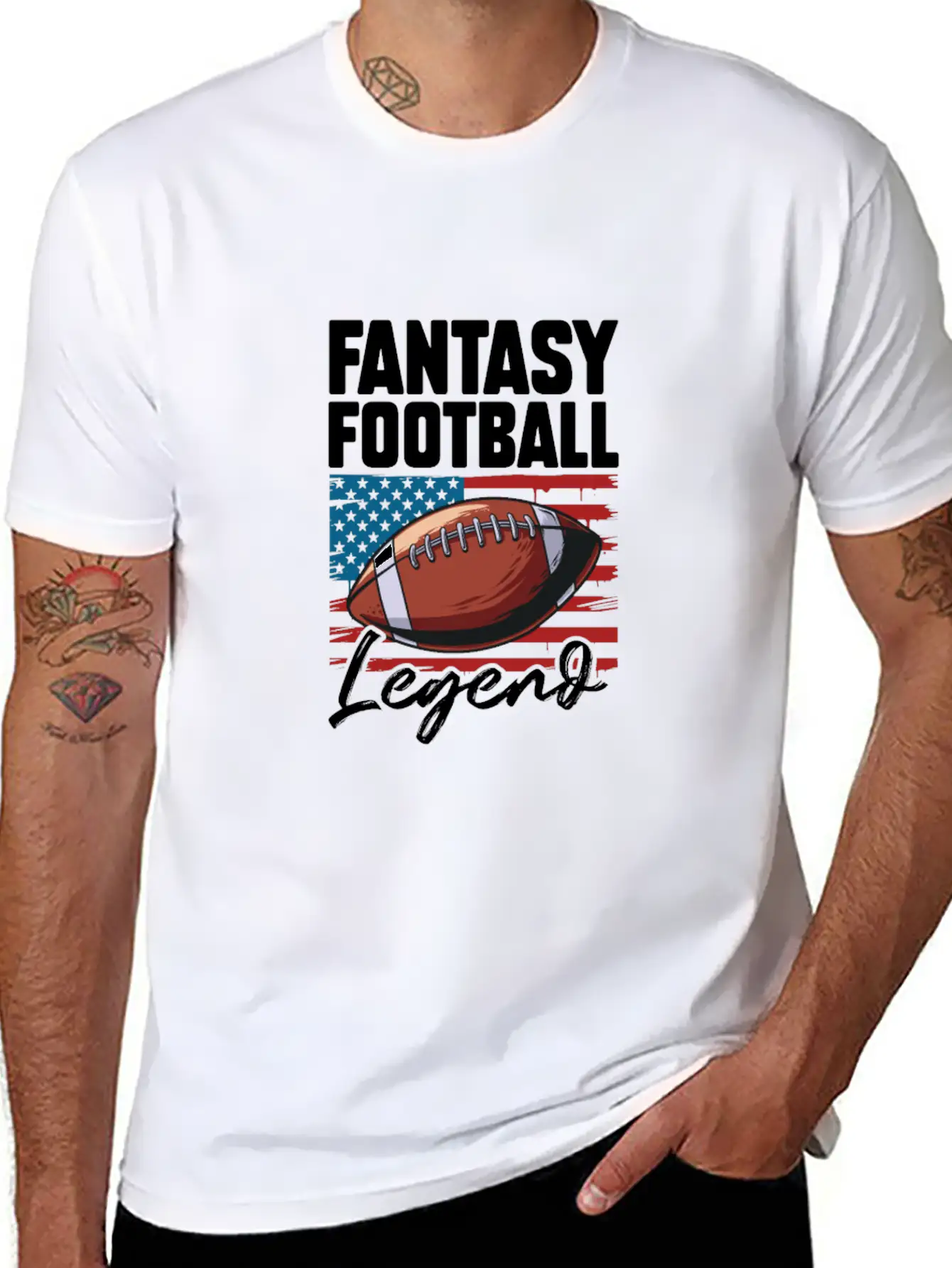 Fantasy Football Legend USA Flag Unisex Short Sleeve Soft Cotton T-Shirt – Casual Everyday Wear