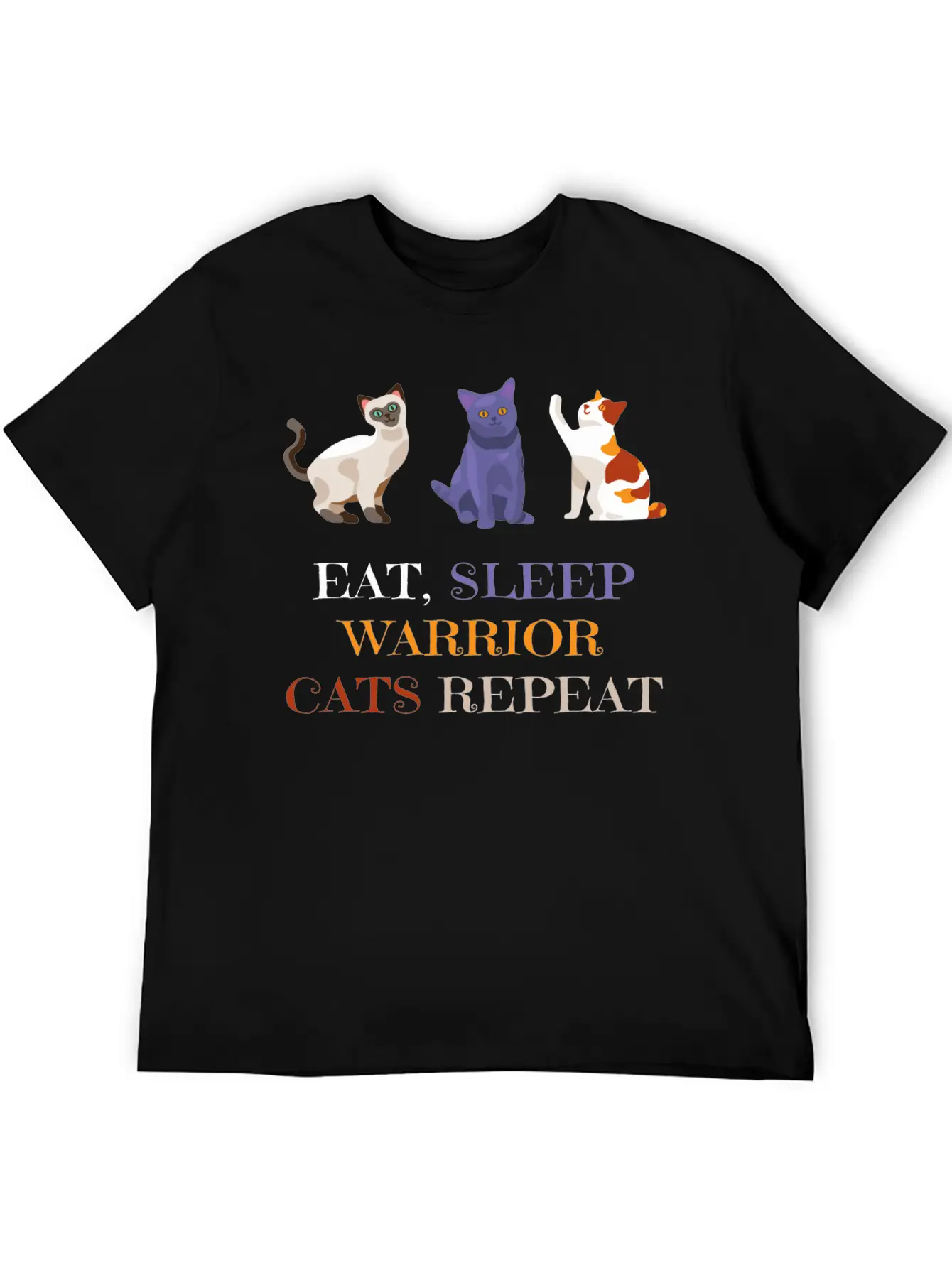 Fat Sleep Warrior Cats Repeat Basic Graphic T-Shirt – Daily Comfort In Soft Cotton