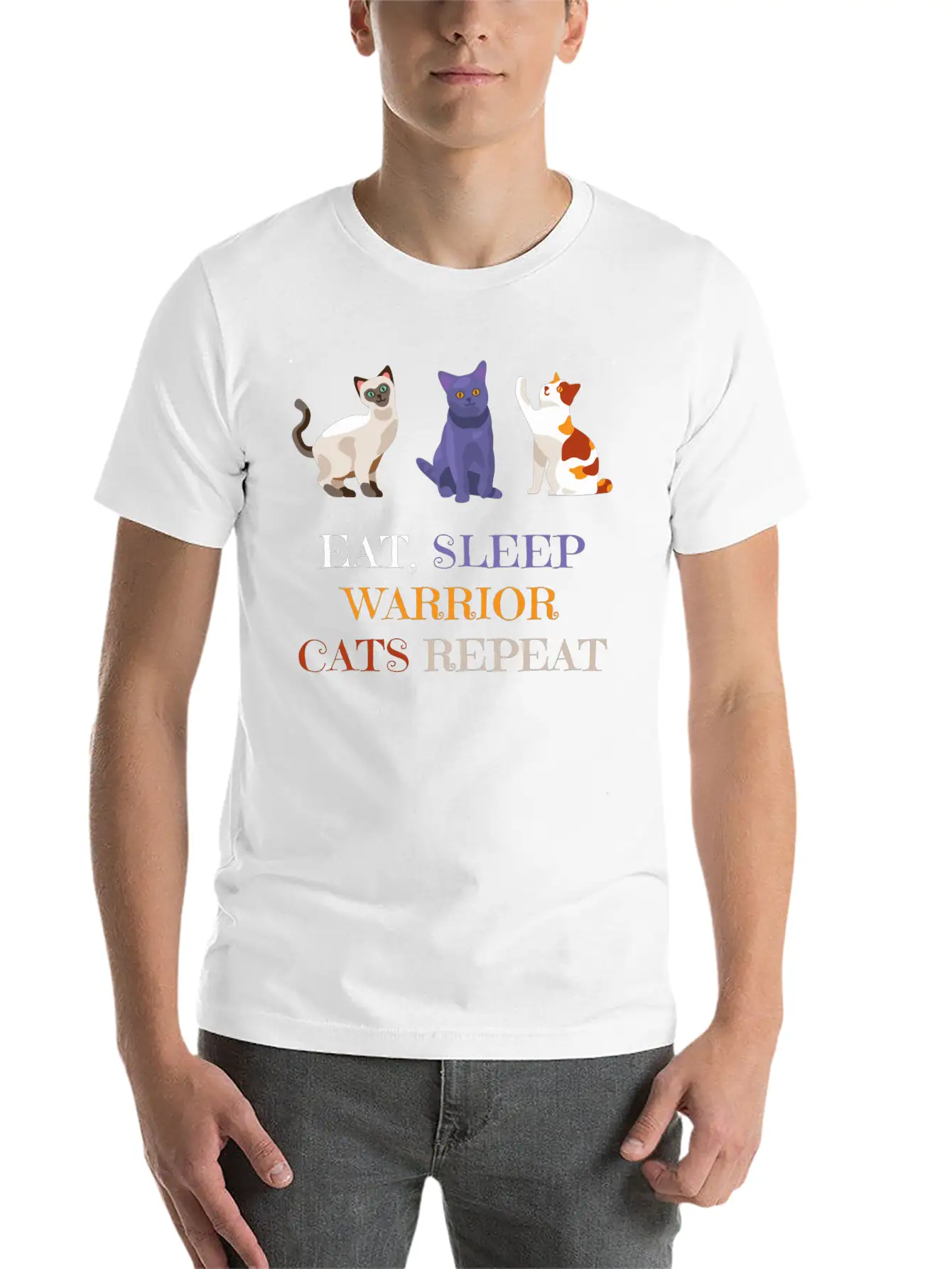 Fat Sleep Warrior Cats Repeat Basic Graphic T-Shirt – Daily Comfort In Soft Cotton