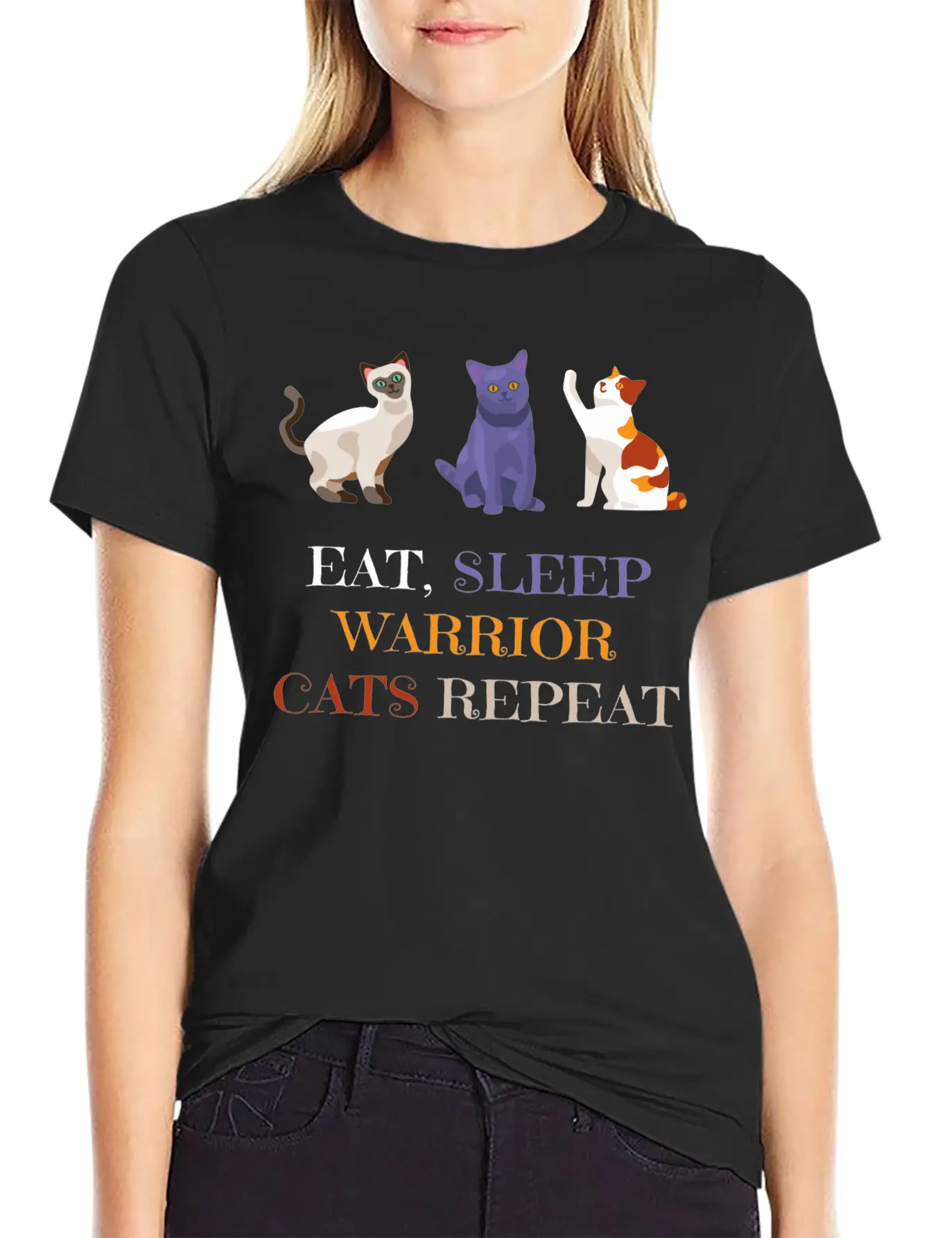 Fat Sleep Warrior Cats Repeat Basic Graphic T-Shirt – Daily Comfort In Soft Cotton