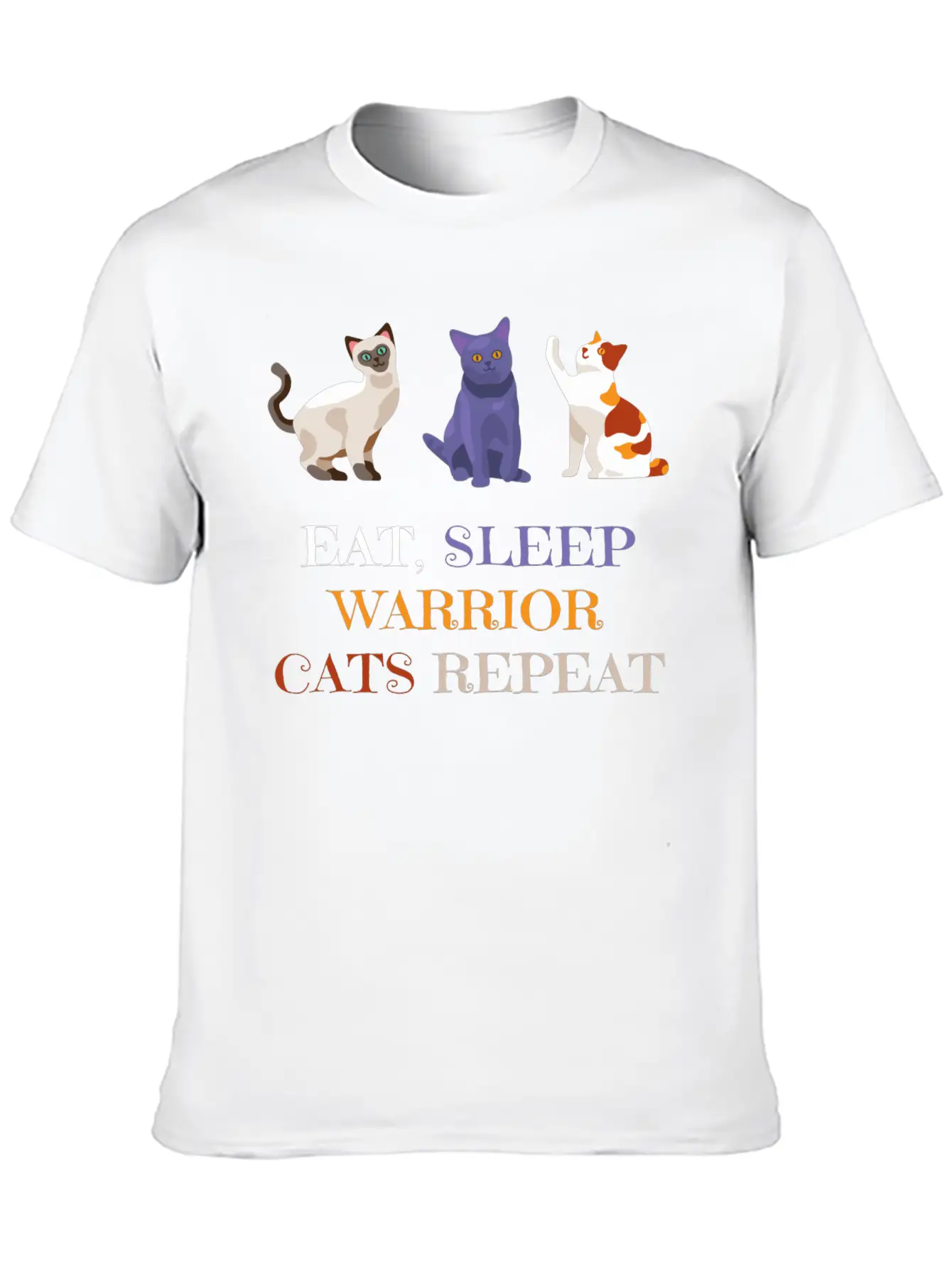 Fat Sleep Warrior Cats Repeat Basic Graphic T-Shirt – Daily Comfort In Soft Cotton
