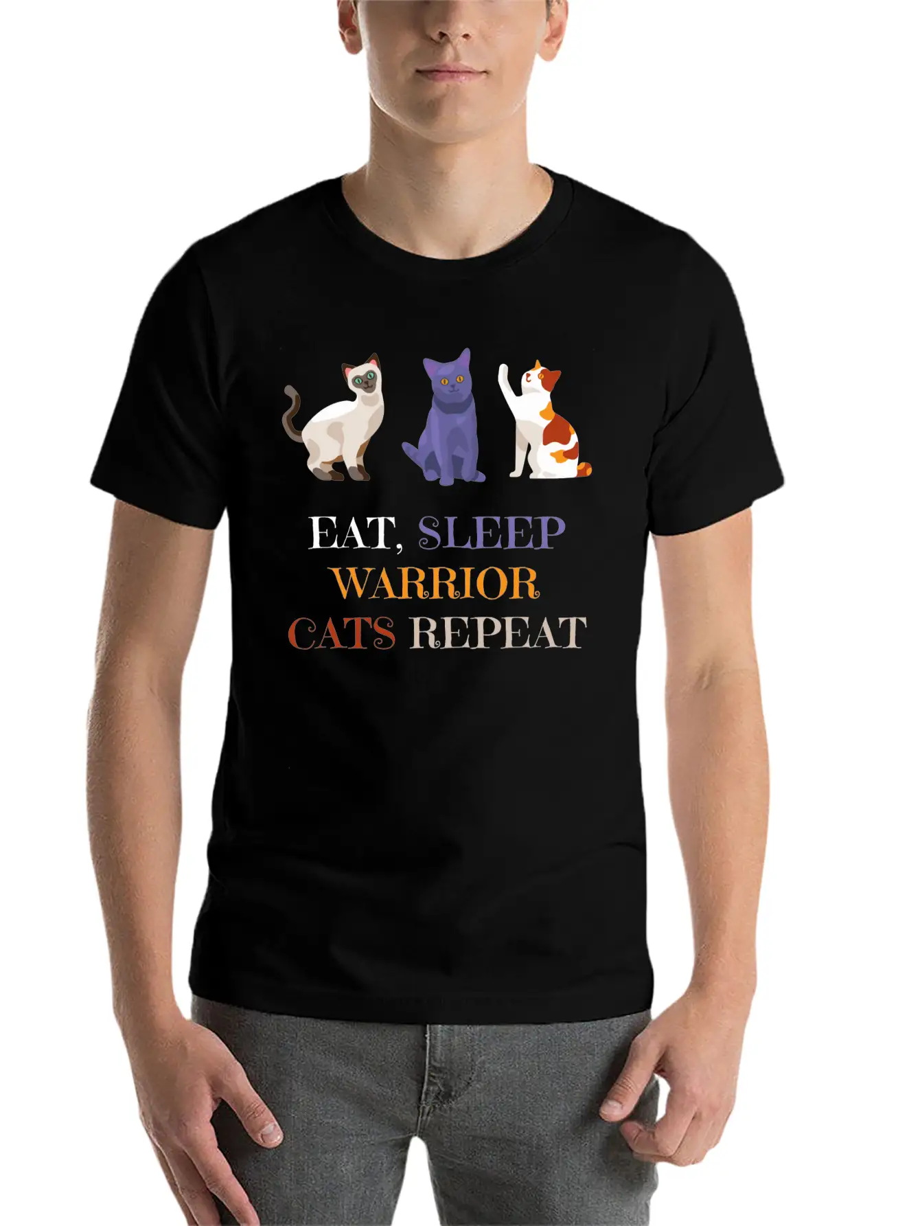Fat Sleep Warrior Cats Repeat Basic Graphic T-Shirt – Daily Comfort In Soft Cotton