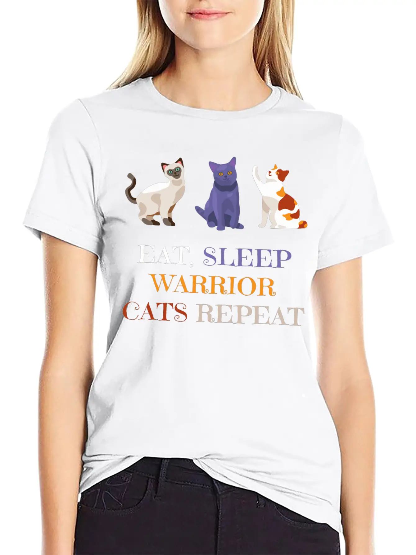 Fat Sleep Warrior Cats Repeat Basic Graphic T-Shirt – Daily Comfort In Soft Cotton