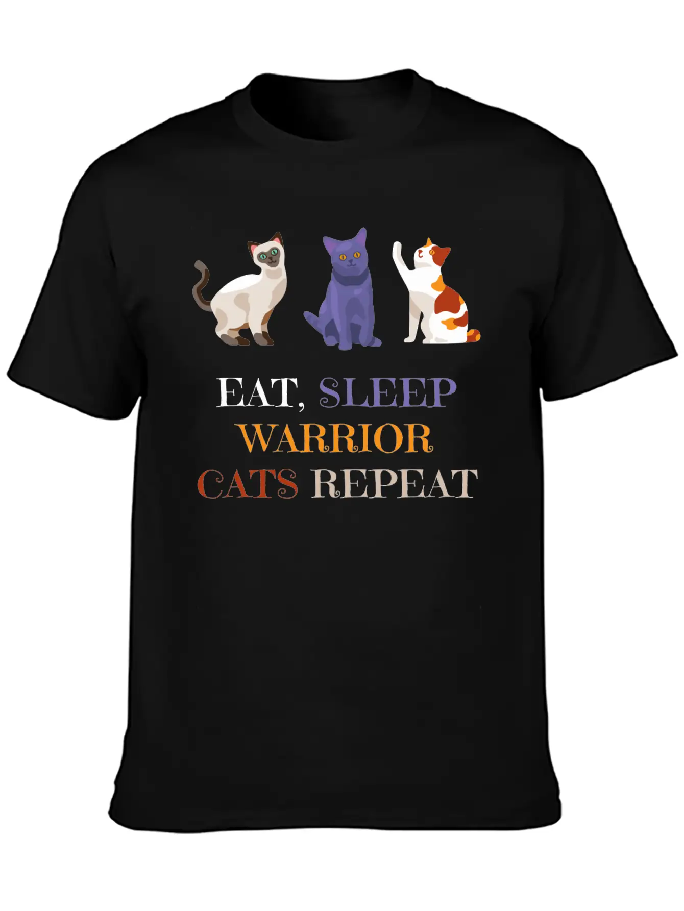 Fat Sleep Warrior Cats Repeat Basic Graphic T-Shirt – Daily Comfort In Soft Cotton