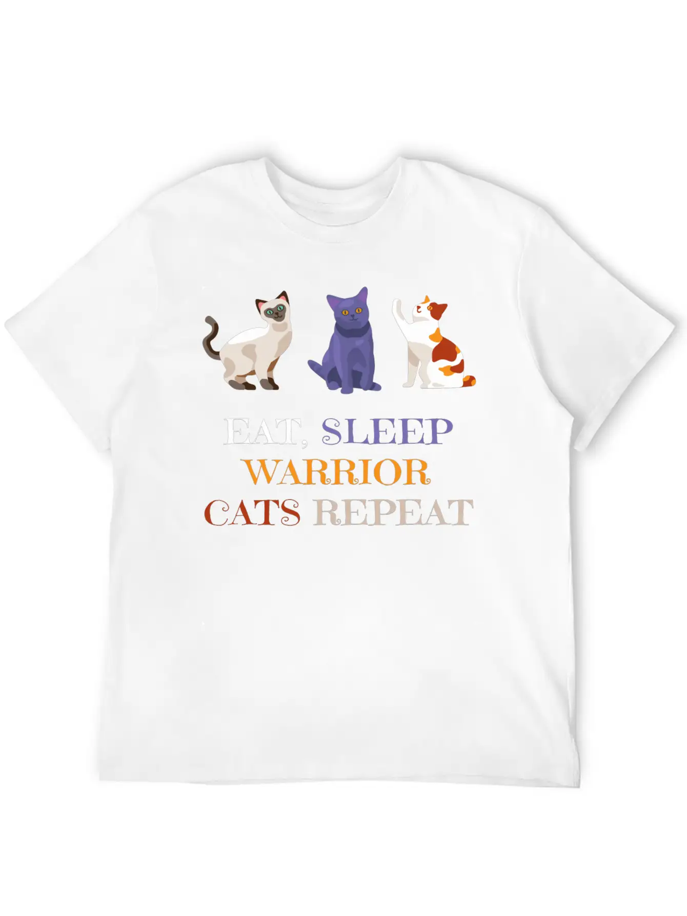 Fat Sleep Warrior Cats Repeat Basic Graphic T-Shirt – Daily Comfort In Soft Cotton