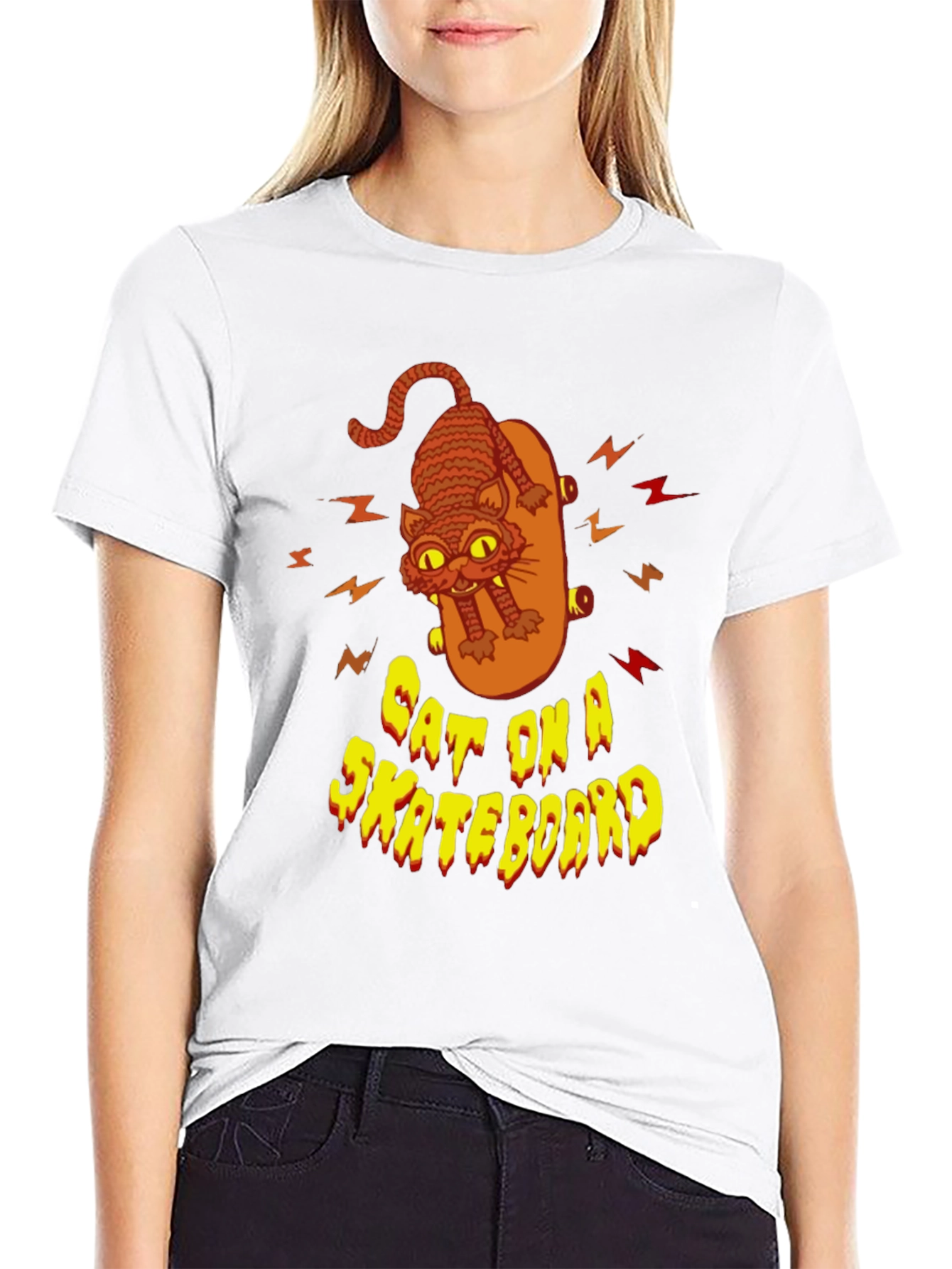 Cat on a Skateboard Graphic T-Shirt