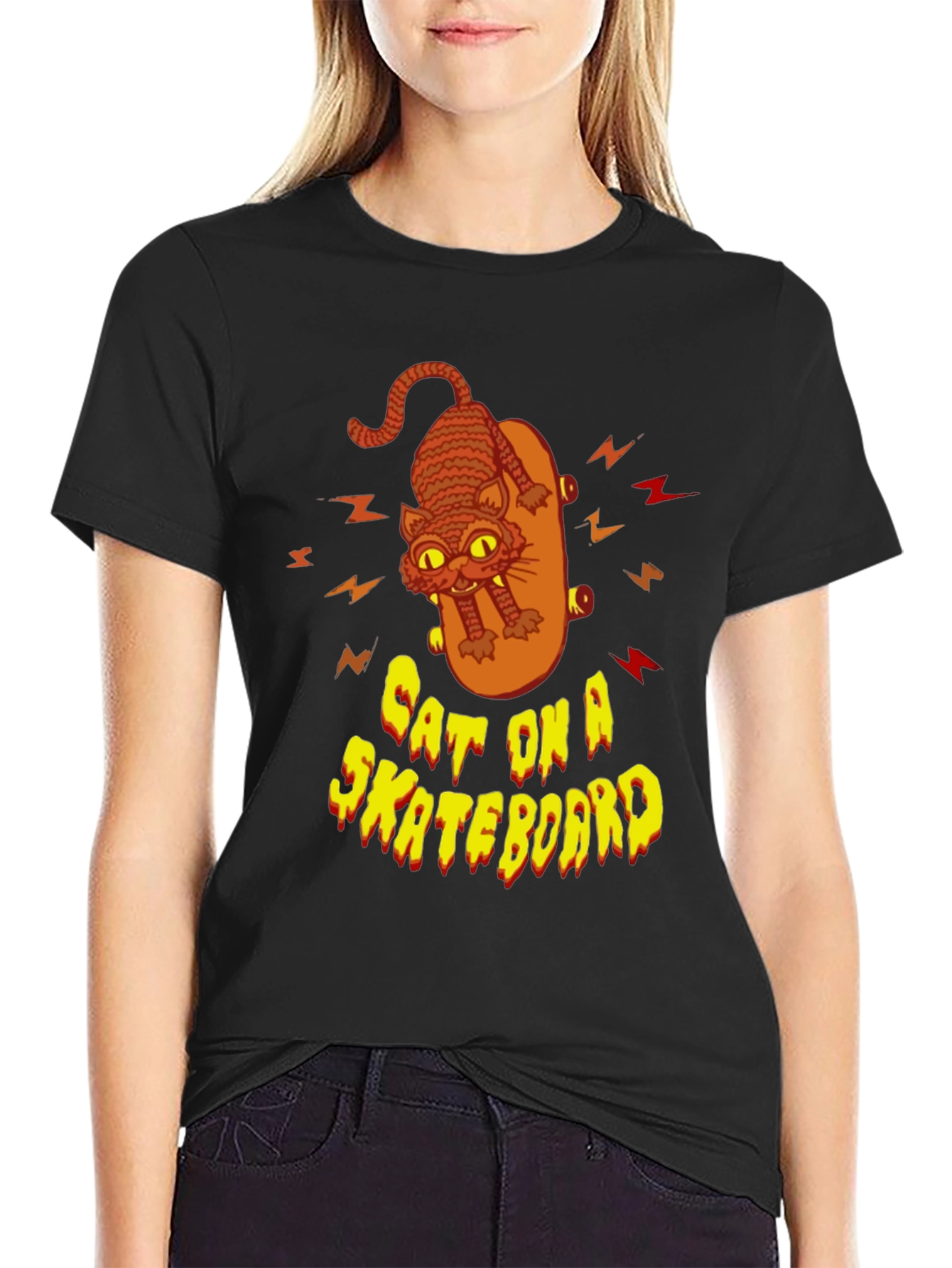 Cat on a Skateboard Graphic T-Shirt