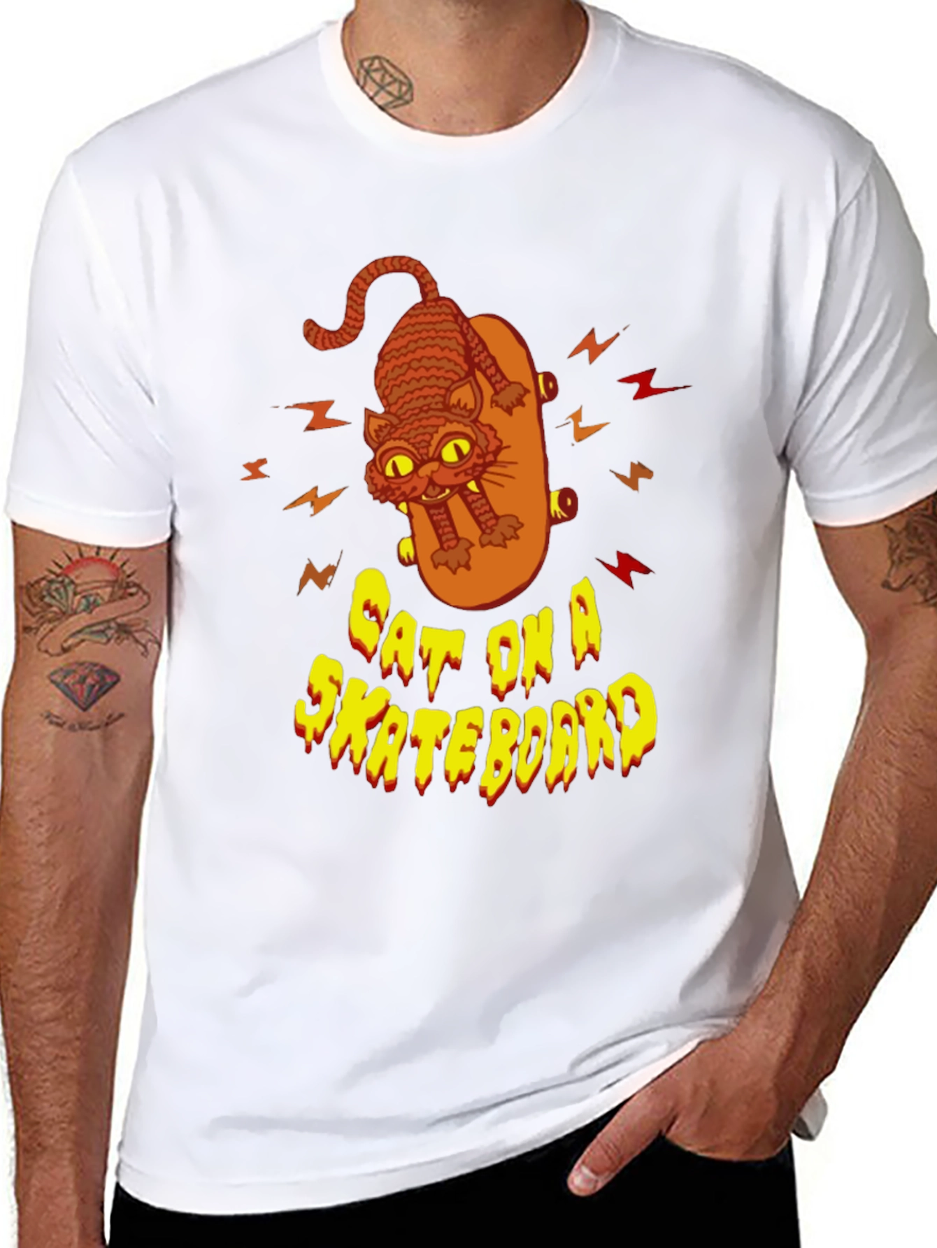 Cat on a Skateboard Graphic T-Shirt