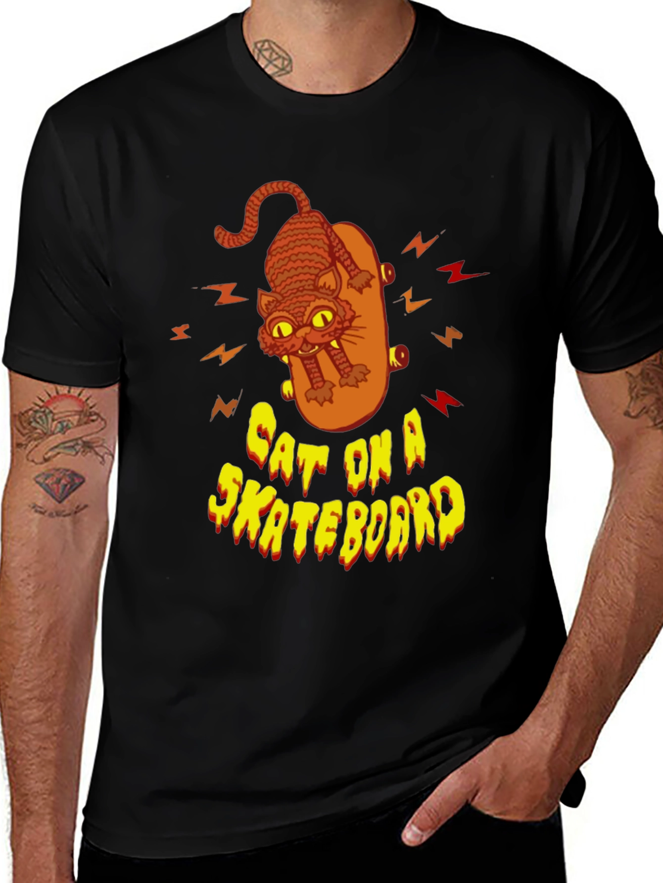 Cat on a Skateboard Graphic T-Shirt
