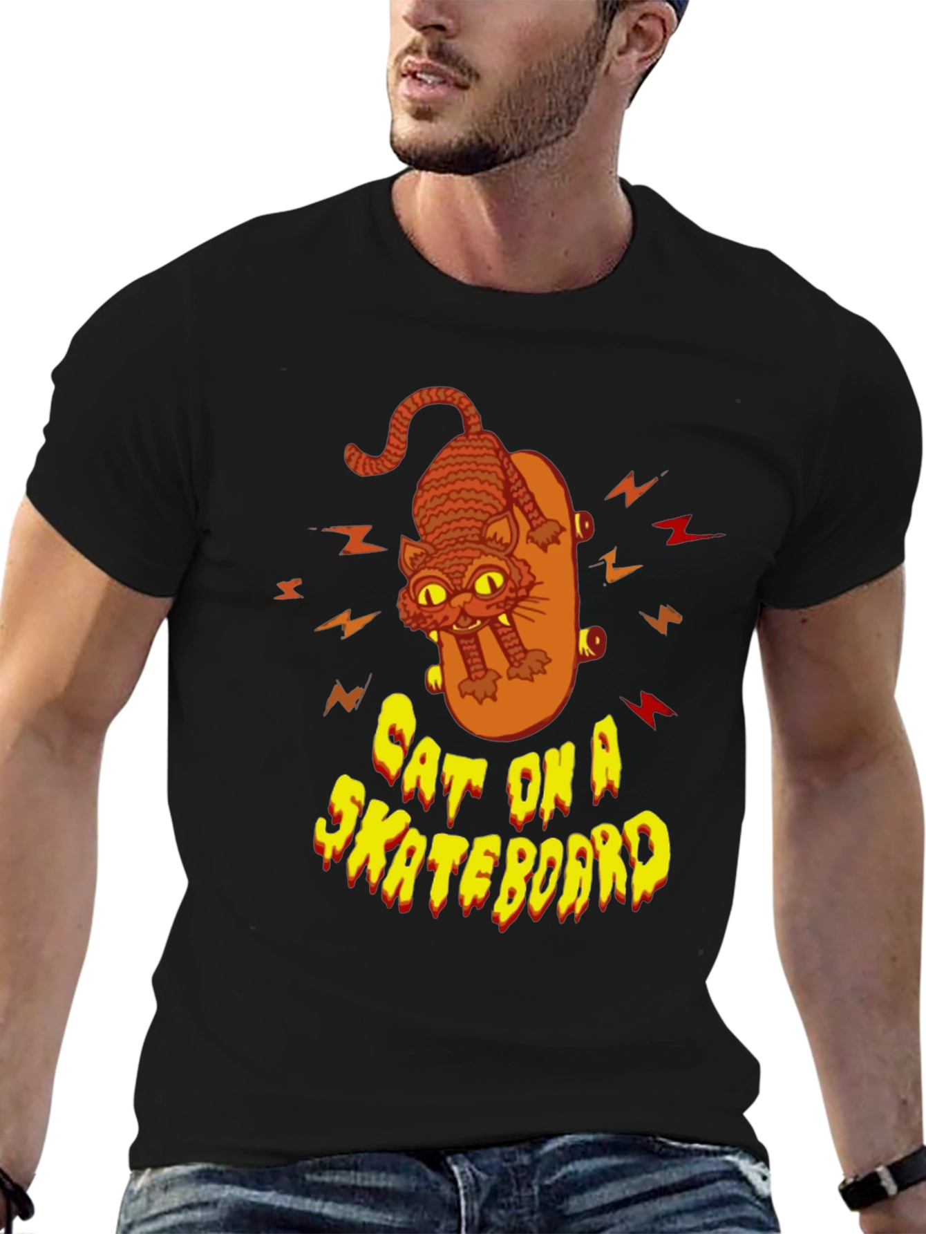 Cat on a Skateboard Graphic T-Shirt