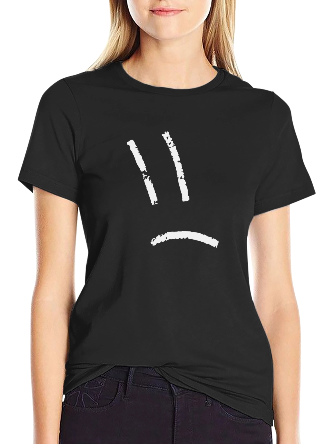 Sad Face Graphic Black T-Shirt