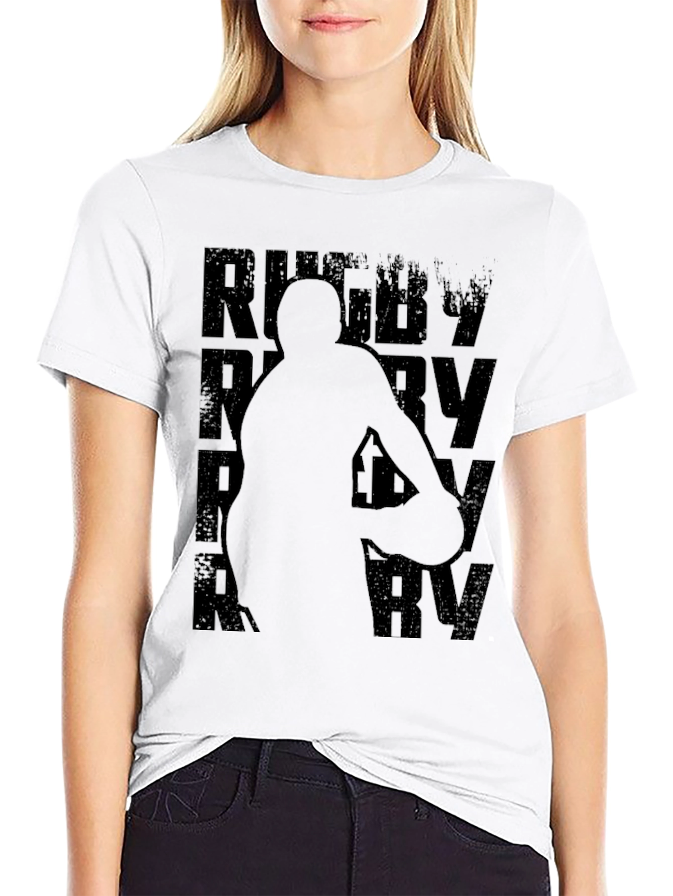 Rugby Silhouette Graphic Tee - Black Cotton Blend