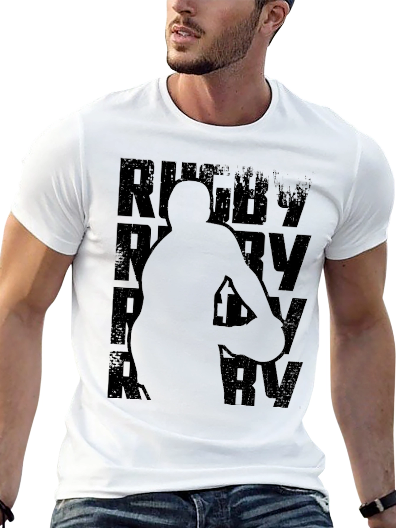 Rugby Silhouette Graphic Tee - Black Cotton Blend