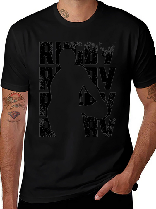 Rugby Silhouette Graphic Tee - Black Cotton Blend