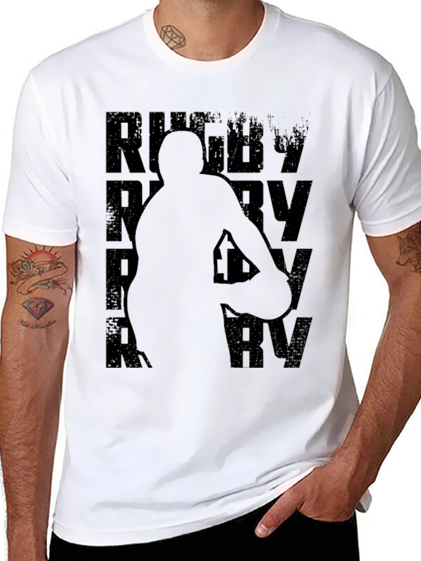 Rugby Silhouette Graphic Tee - Black Cotton Blend