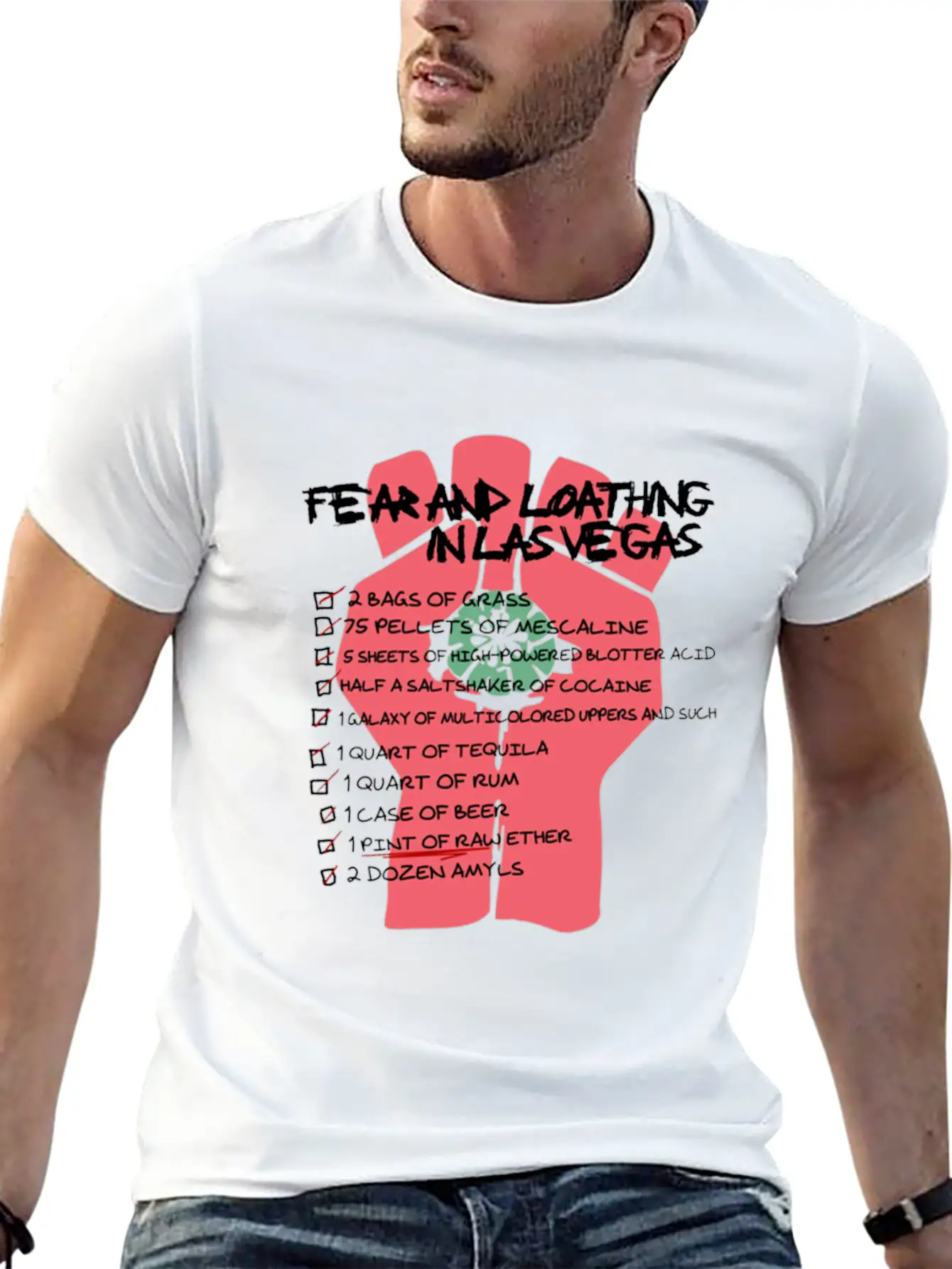 Fear And Loathing In Las Vegas Checklist Comfortable Minimalist Graphic Tee – Summer Style Essential