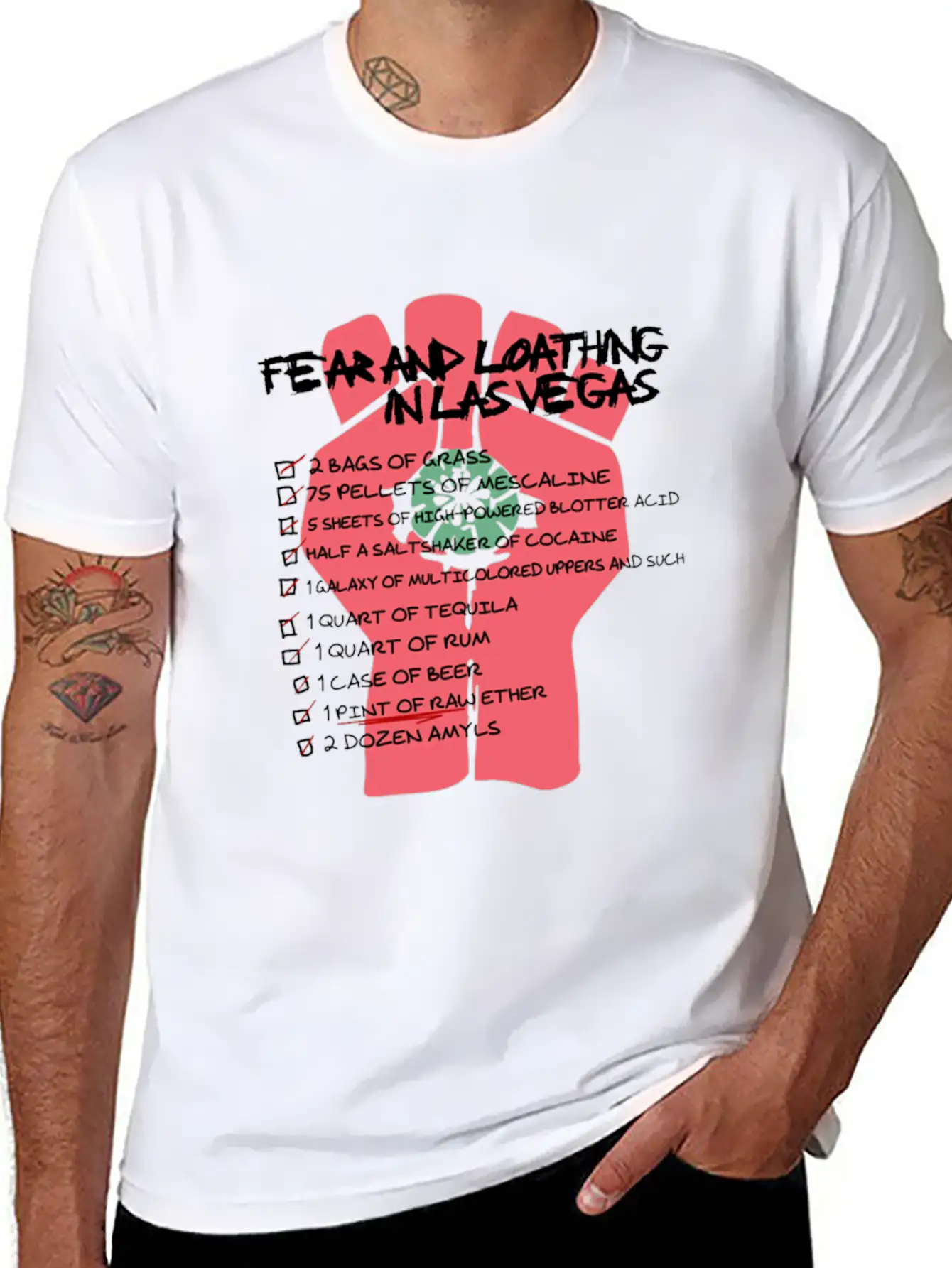 Fear And Loathing In Las Vegas Checklist Comfortable Minimalist Graphic Tee – Summer Style Essential