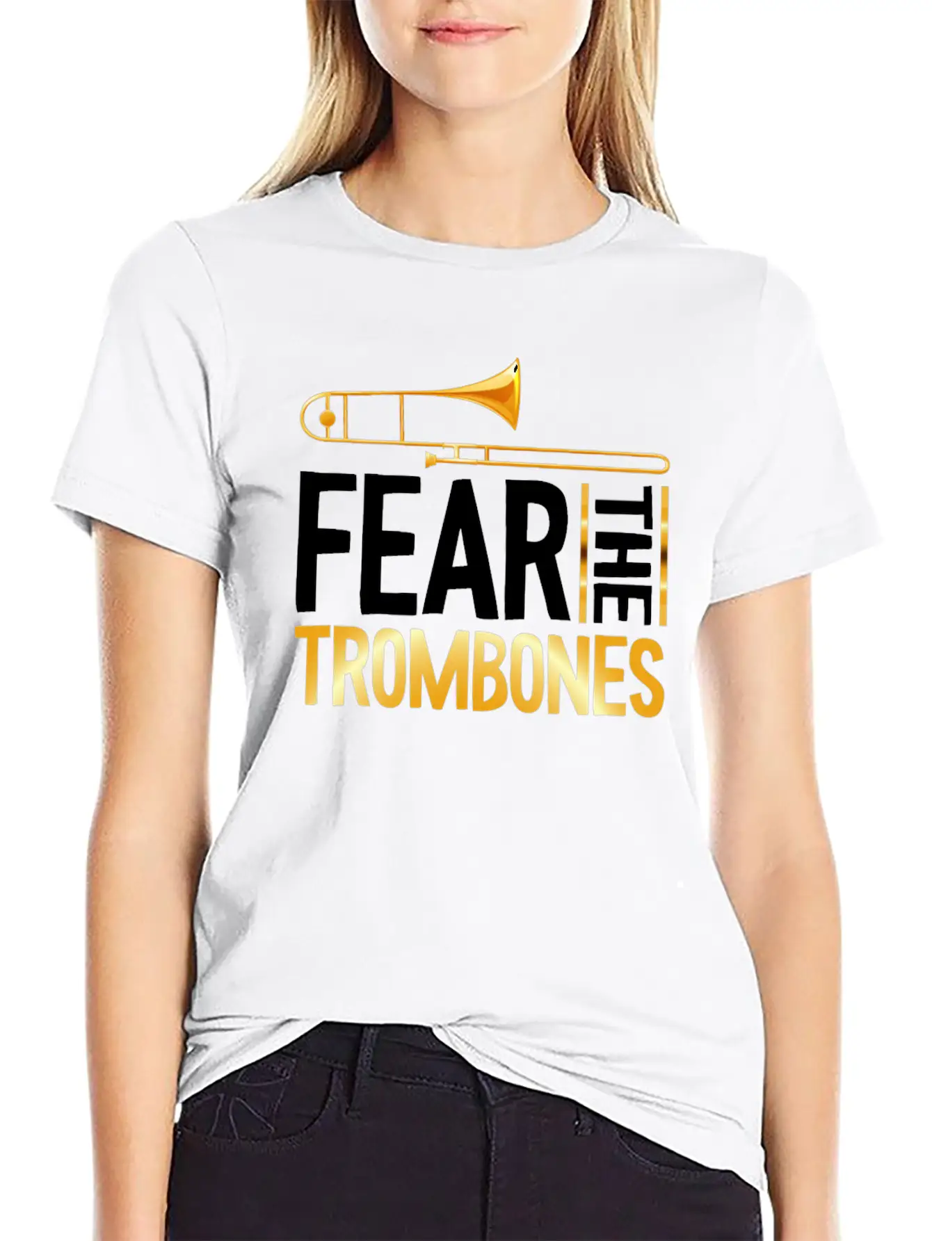 Fear The Trombones Trompete Trumpet Music Band Basic Graphic T-Shirt – Daily Comfort In Soft Cotton
