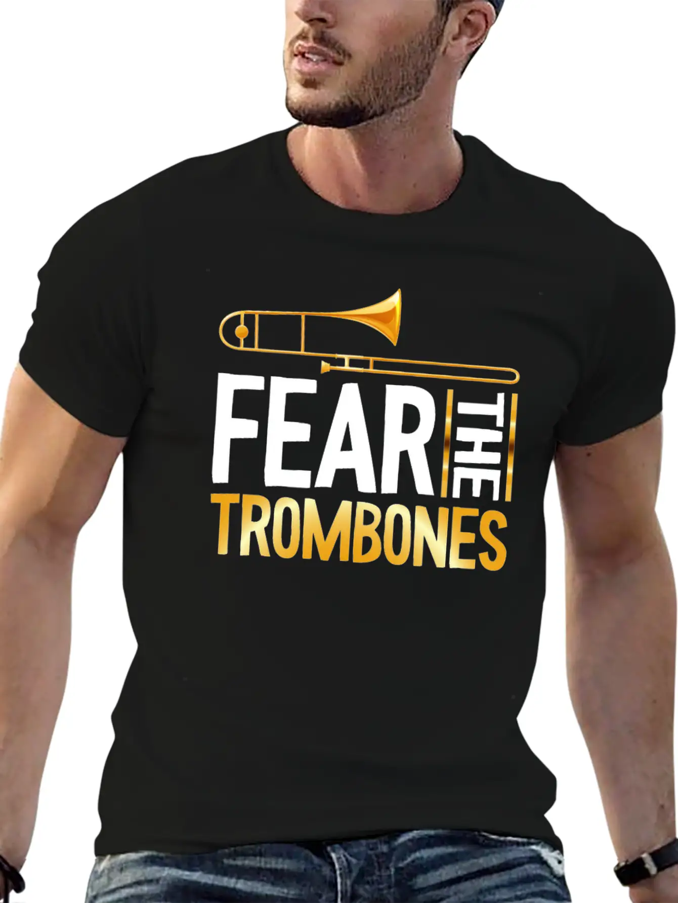 Fear The Trombones Trompete Trumpet Music Band Basic Graphic T-Shirt – Daily Comfort In Soft Cotton