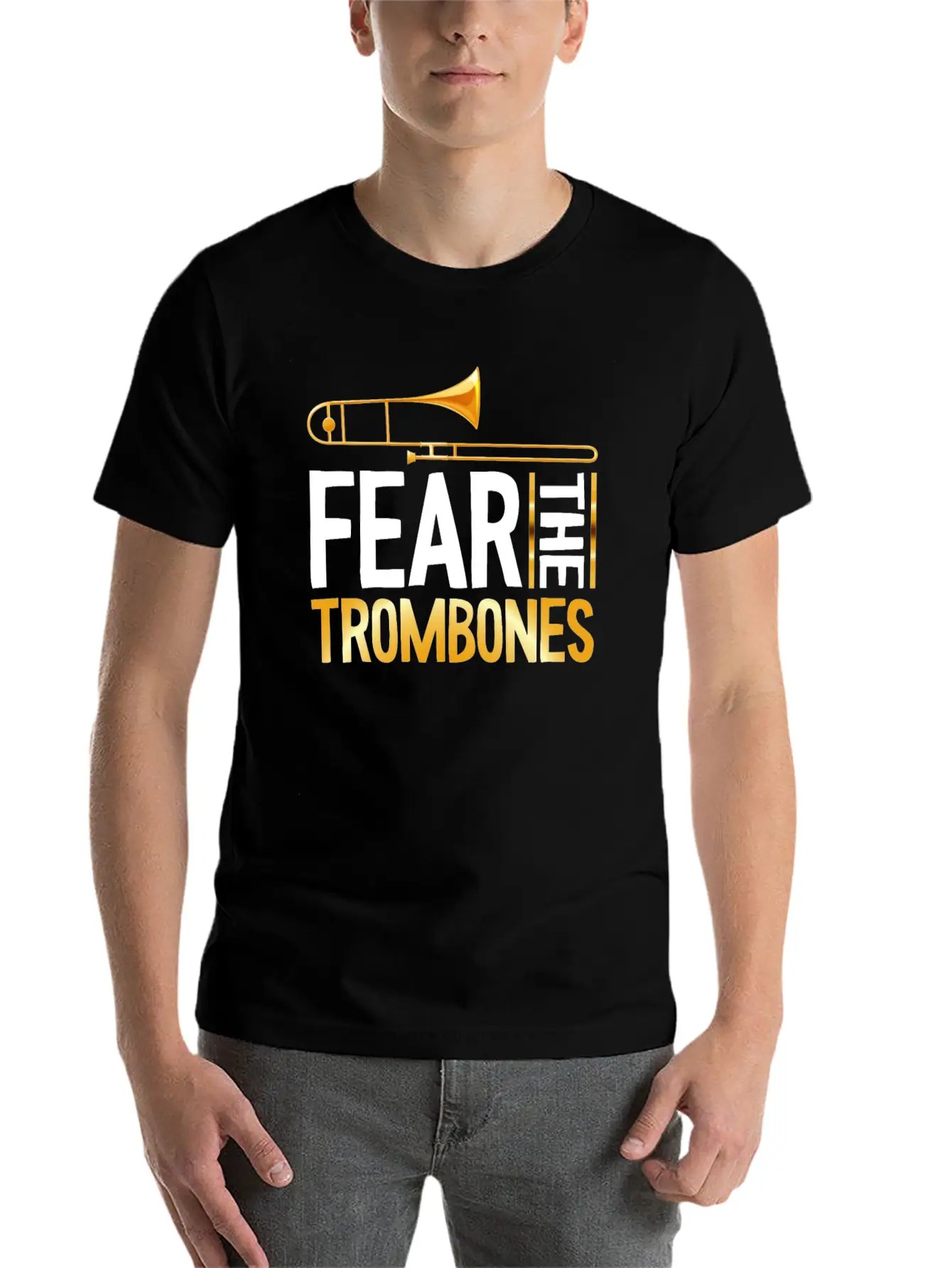 Fear The Trombones Trompete Trumpet Music Band Basic Graphic T-Shirt – Daily Comfort In Soft Cotton