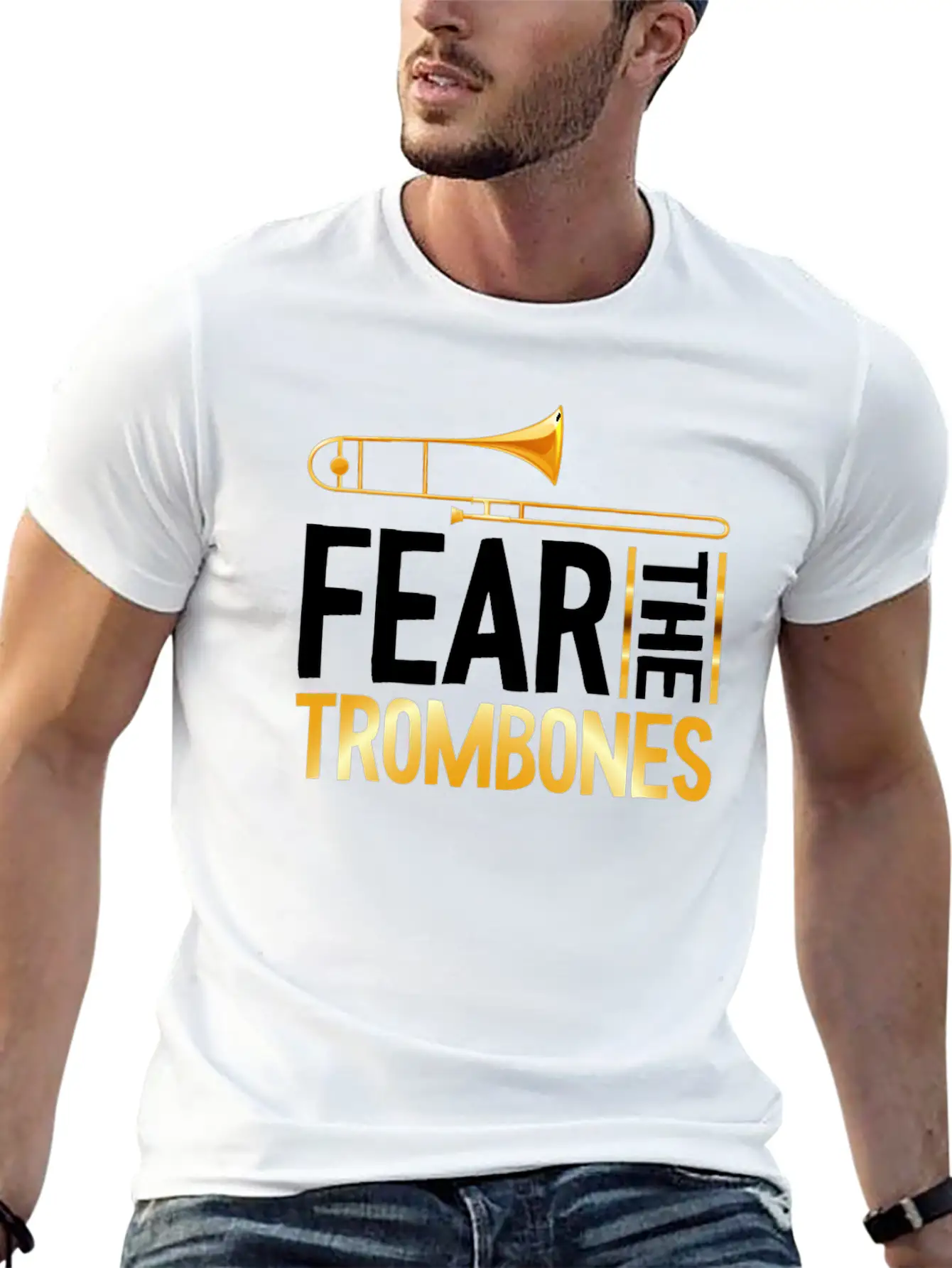Fear The Trombones Trompete Trumpet Music Band Basic Graphic T-Shirt – Daily Comfort In Soft Cotton