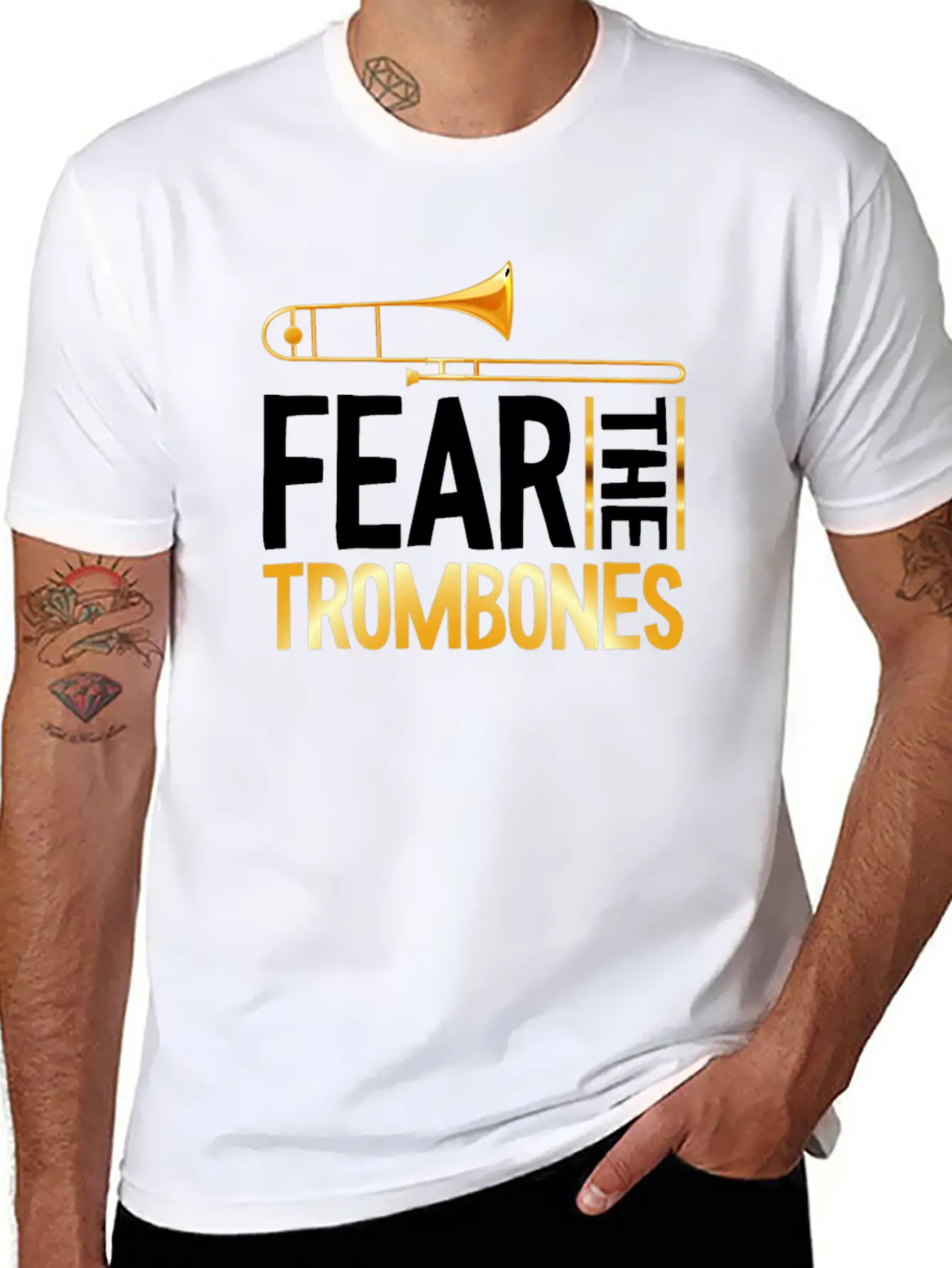 Fear The Trombones Trompete Trumpet Music Band Basic Graphic T-Shirt – Daily Comfort In Soft Cotton
