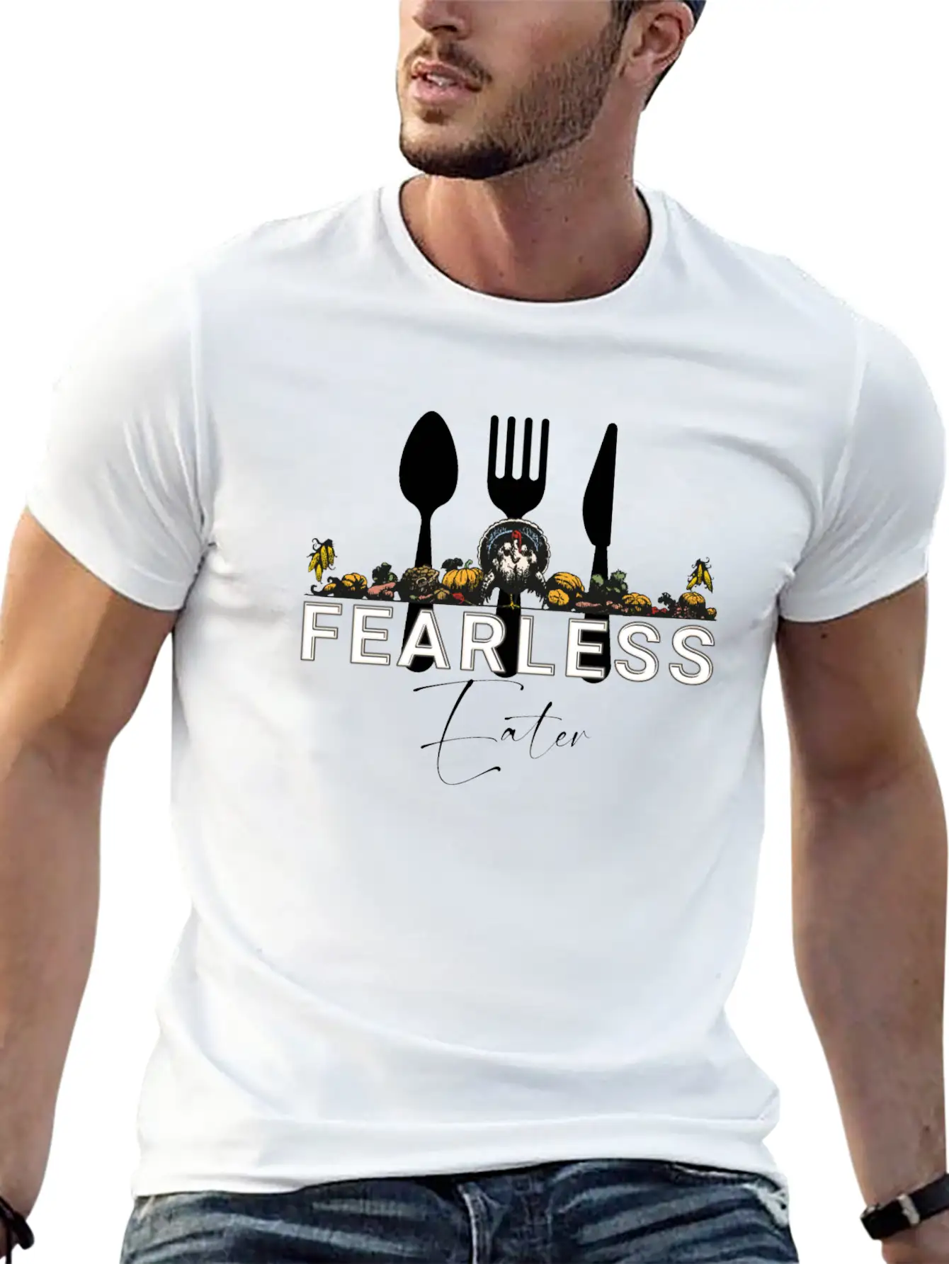 Fearless Eater Thanksgiving Parody Design Stylish Everyday T-Shirt – Unisex Basic Cotton Tee