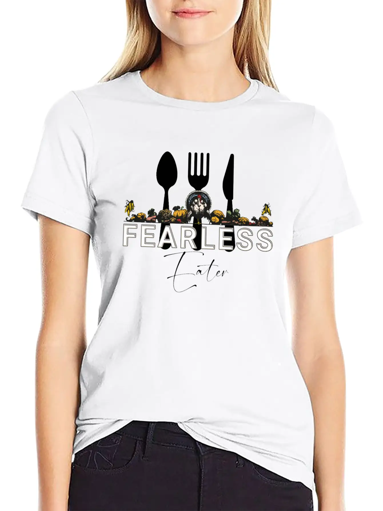 Fearless Eater Thanksgiving Parody Design Stylish Everyday T-Shirt – Unisex Basic Cotton Tee
