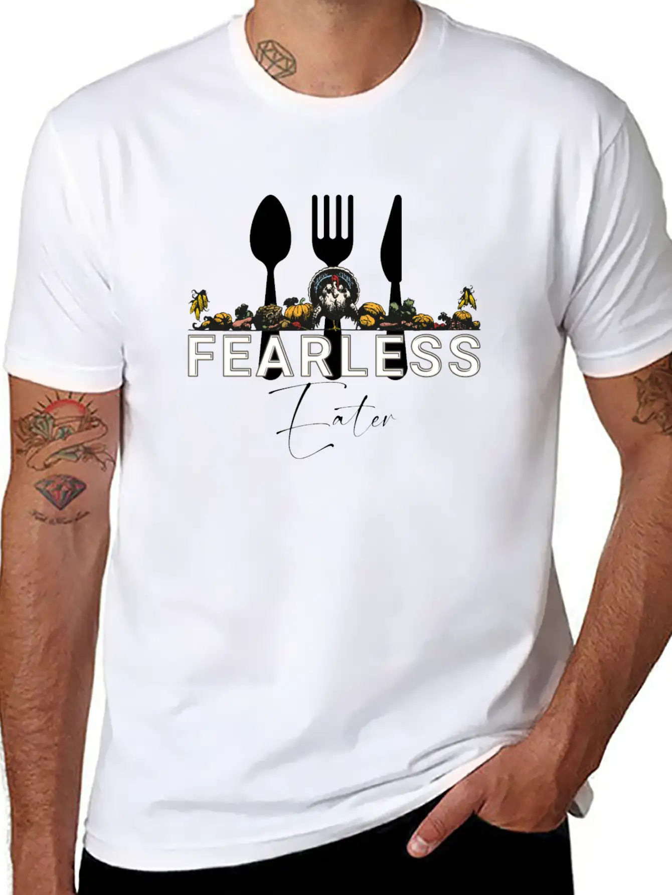 Fearless Eater Thanksgiving Parody Design Stylish Everyday T-Shirt – Unisex Basic Cotton Tee