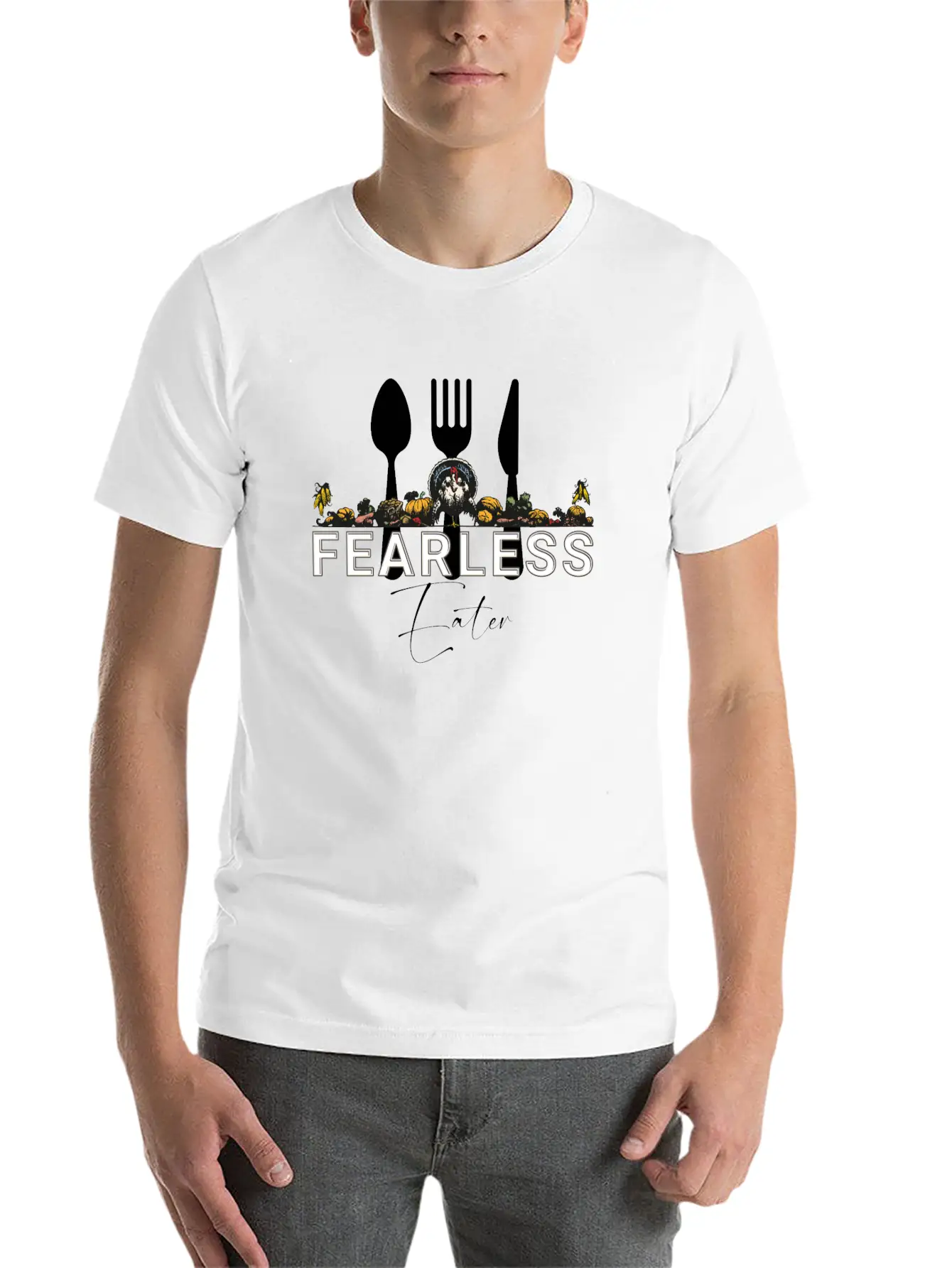 Fearless Eater Thanksgiving Parody Design Stylish Everyday T-Shirt – Unisex Basic Cotton Tee